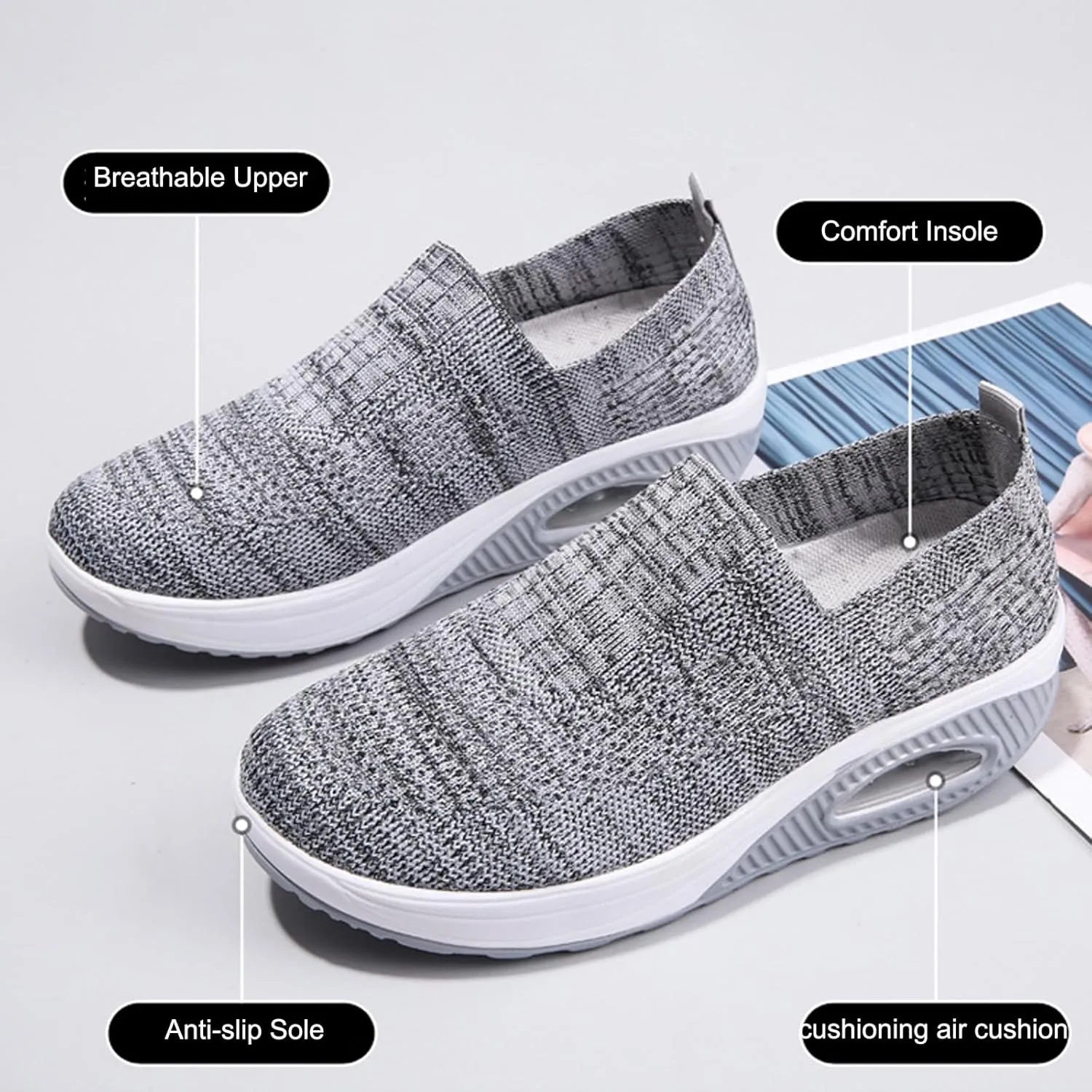 Aceptolcom Women's Nursing Shoes Air Cushion Nurse Shoes Orthopedic Diabetic Wedge Sneakers Rocker Walking Shoes Platform Wedge Sneakers