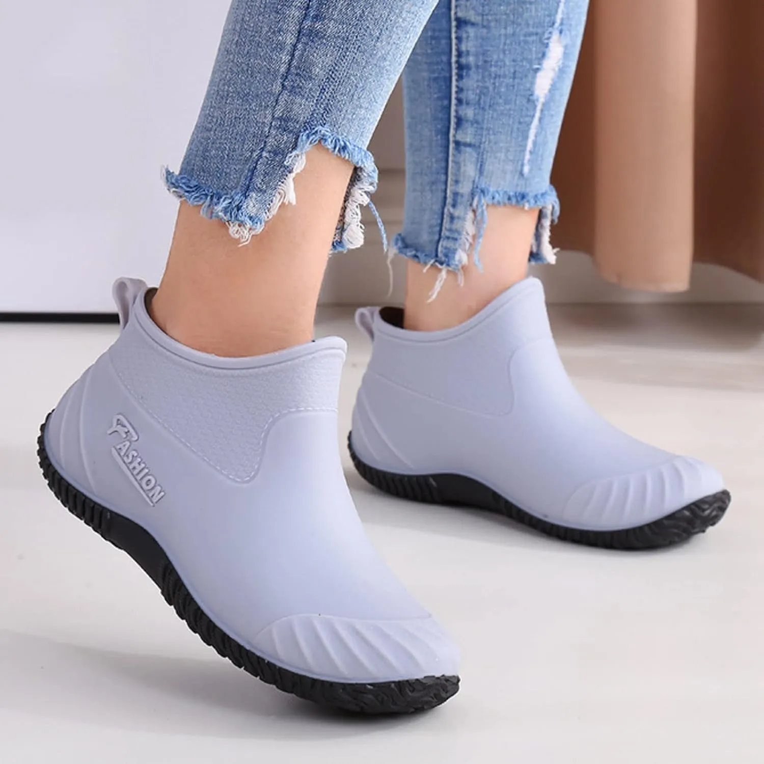 Ankle Rainboots Boots Women Wide Lightweight Rain Booties Rubber Women Short Garden Boot Slip On Outdoor Work Shoes
