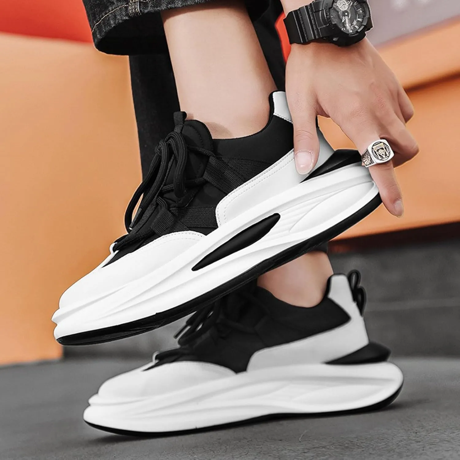 Arch Support Sports Shoes for Men Air Cushion Sole Breathable Shoes Comfortable Lace Up Lightweight Sneaker