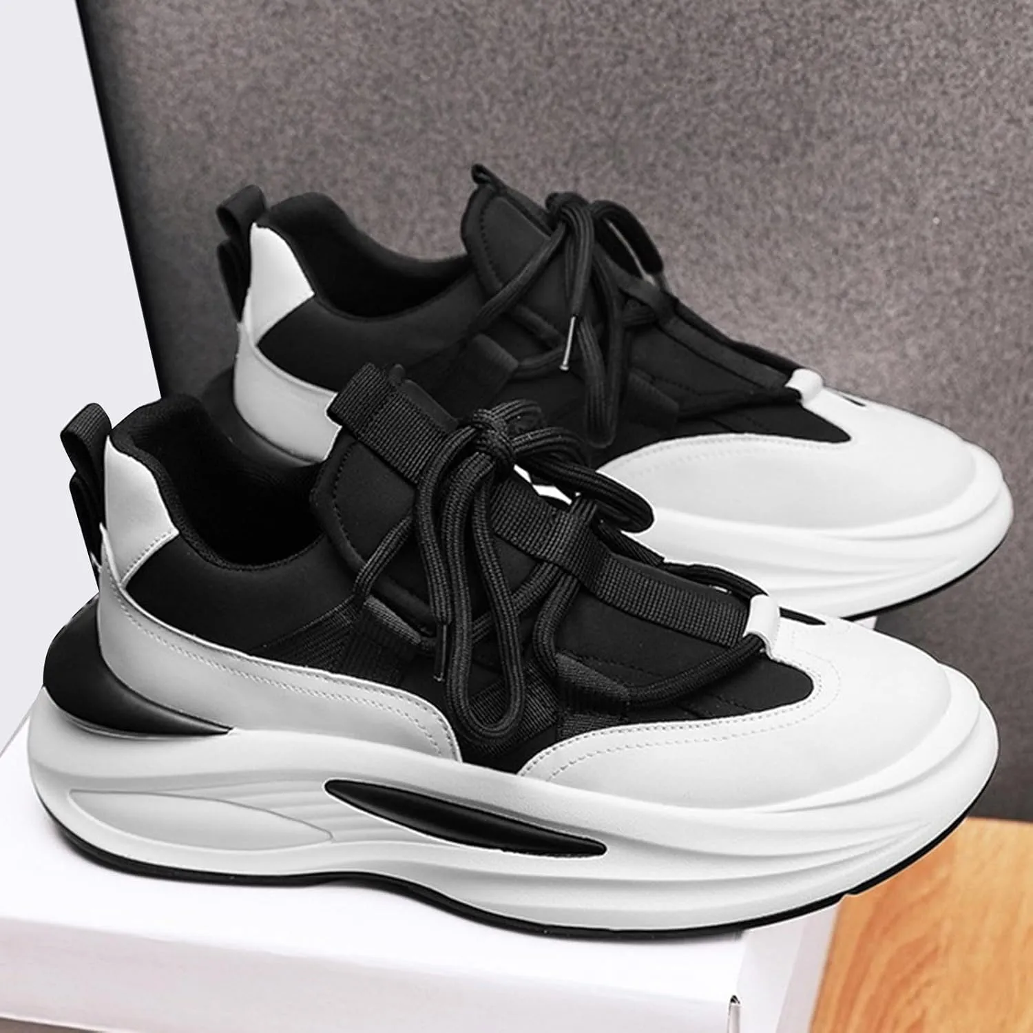 Arch Support Sports Shoes for Men Air Cushion Sole Breathable Shoes Comfortable Lace Up Lightweight Sneaker