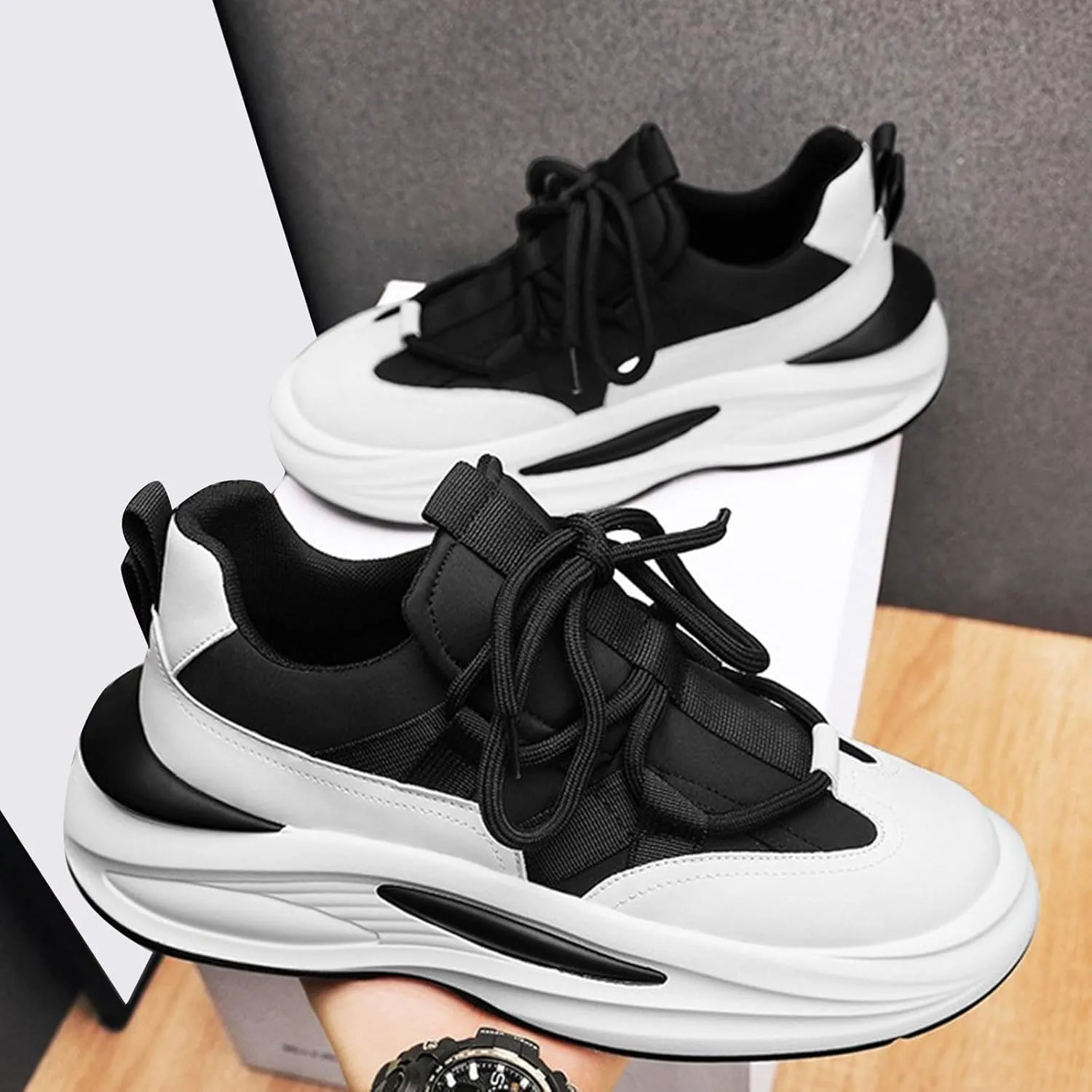Arch Support Sports Shoes for Men Air Cushion Sole Breathable Shoes Comfortable Lace Up Lightweight Sneaker