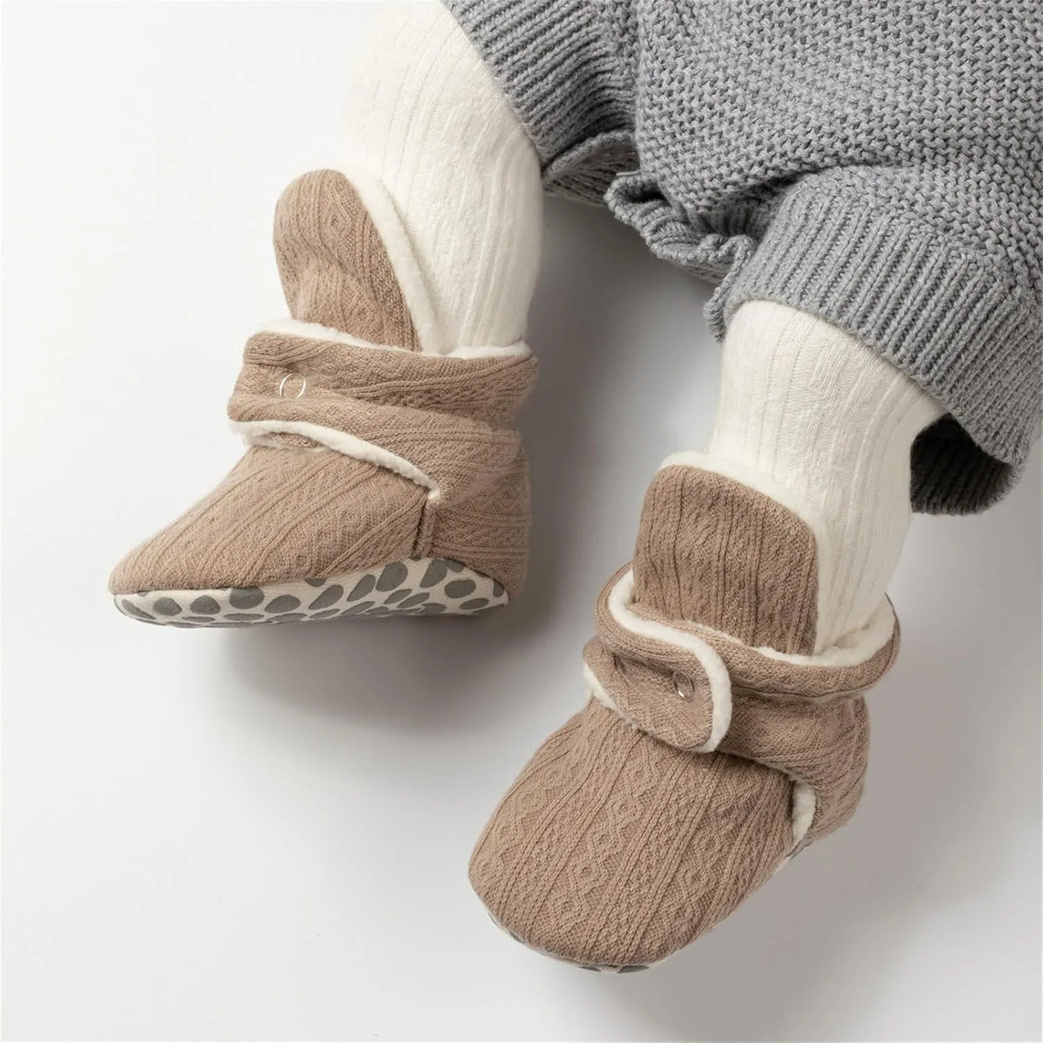 Baby Boys Girls Fleece Booties Infant Winter Indoor Knitted Plush Slippers Soft Sole First Walking House Shoes