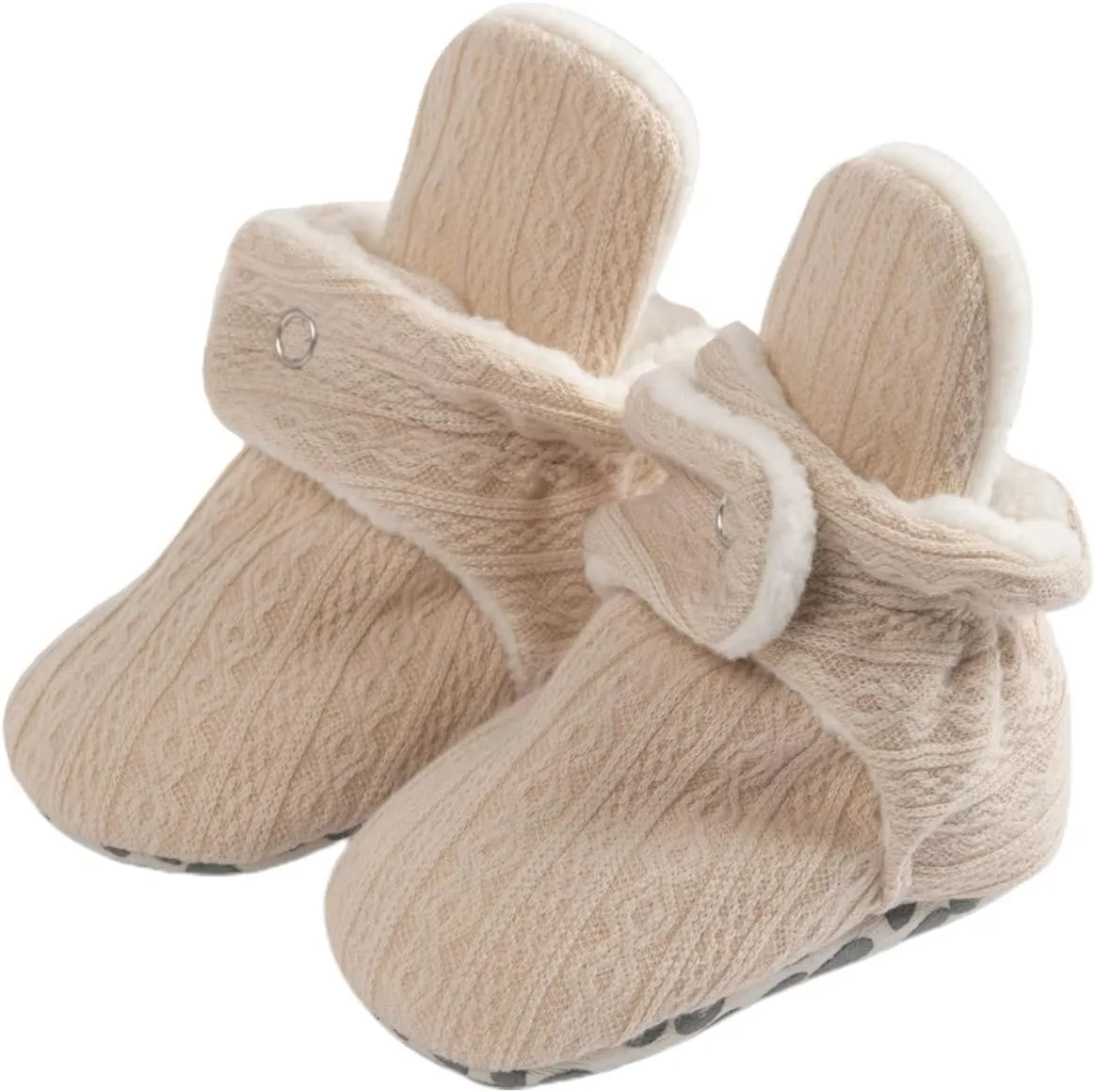 Baby Boys Girls Fleece Booties Infant Winter Indoor Knitted Plush Slippers Soft Sole First Walking House Shoes