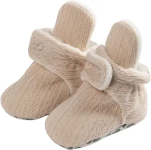 Baby Boys Girls Fleece Booties Infant Winter Indoor Knitted Plush Slippers Soft Sole First Walking House Shoes