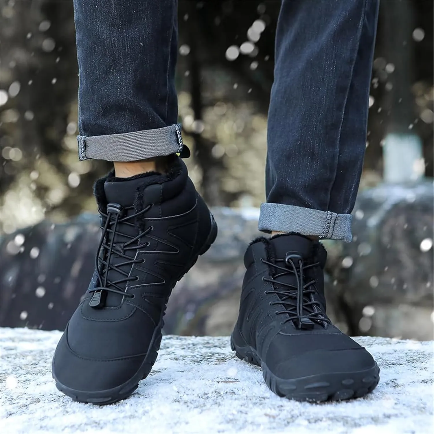 Barefoot Winter Boots Women Wide Toe Box Flexible Sole Hike Winter Footwear Barefoot Shoes Women Non-Slip Waterproof Boots Walking Warm Ankle Booties Zero Drop Sole Wide Toe Box Slip On Sneakers