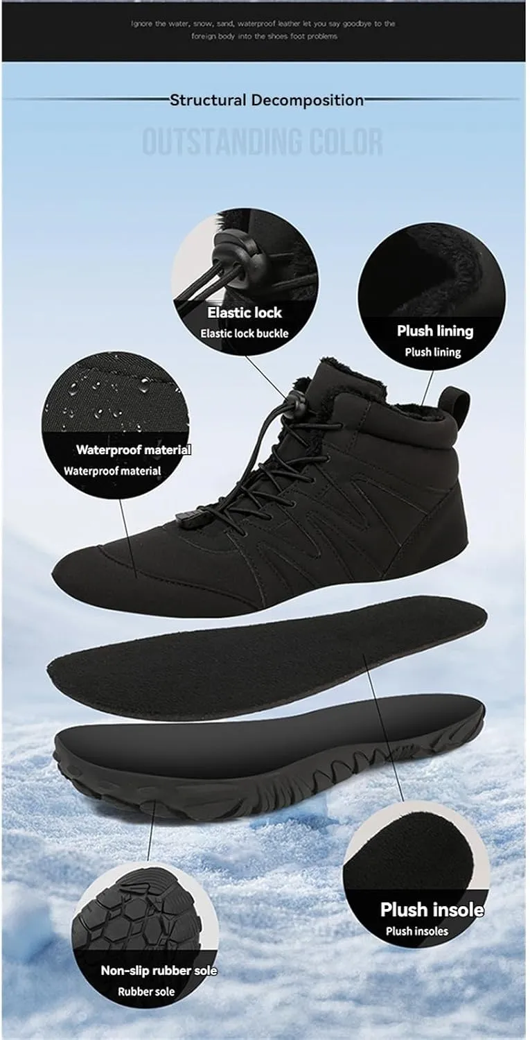 Barefoot Winter Boots Women Wide Toe Box Flexible Sole Hike Winter Footwear Barefoot Shoes Women Non-Slip Waterproof Boots Walking Warm Ankle Booties Zero Drop Sole Wide Toe Box Slip On Sneakers
