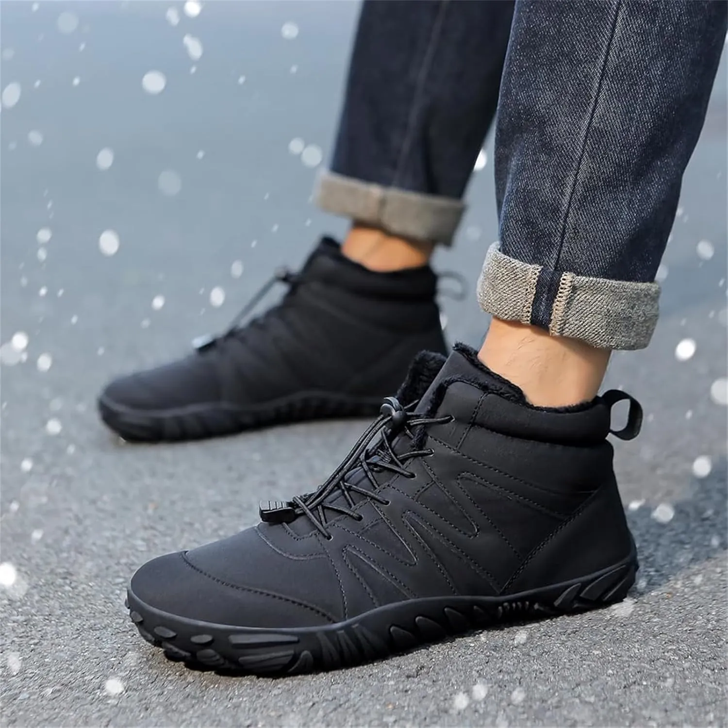 Barefoot Winter Boots Women Wide Toe Box Flexible Sole Hike Winter Footwear Barefoot Shoes Women Non-Slip Waterproof Boots Walking Warm Ankle Booties Zero Drop Sole Wide Toe Box Slip On Sneakers
