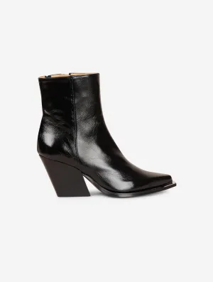 Black patent leather ankle boots