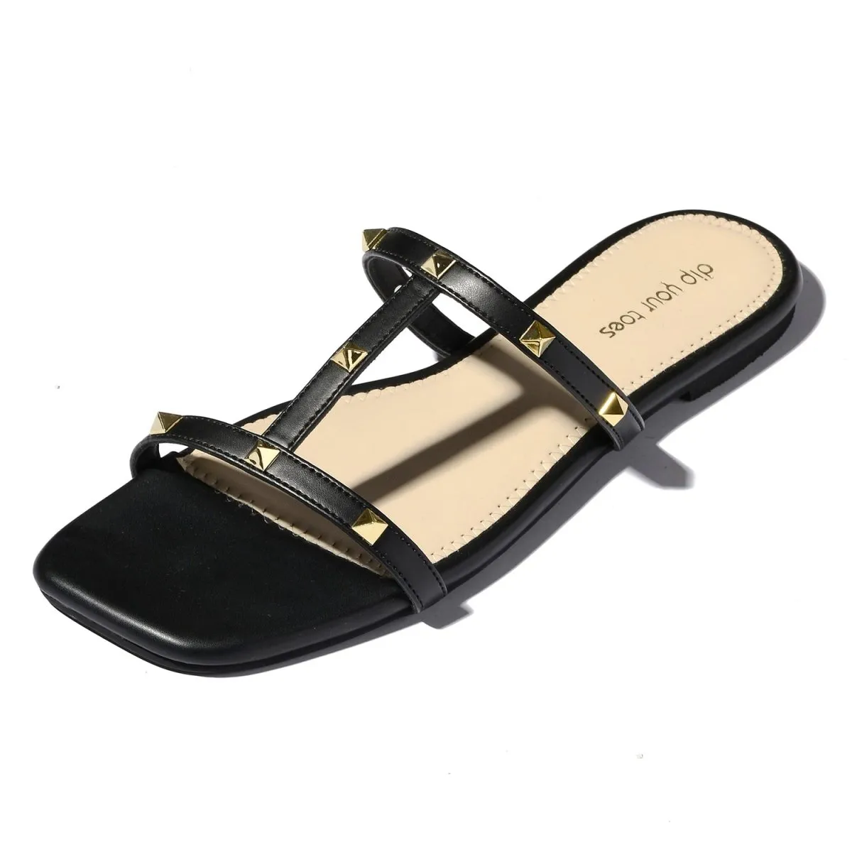 Black stud-embellished flats