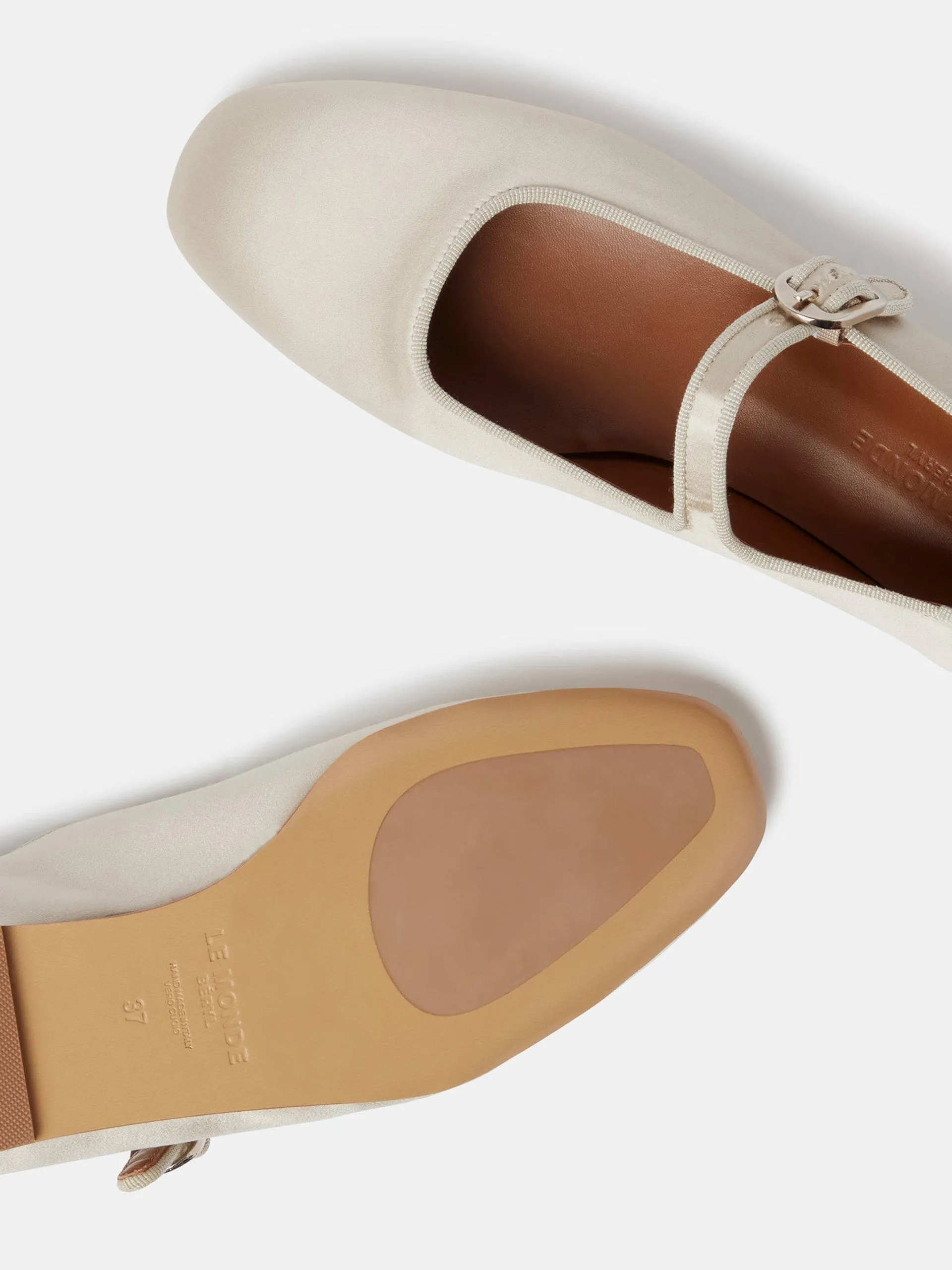 Bone satin Mary Jane flats