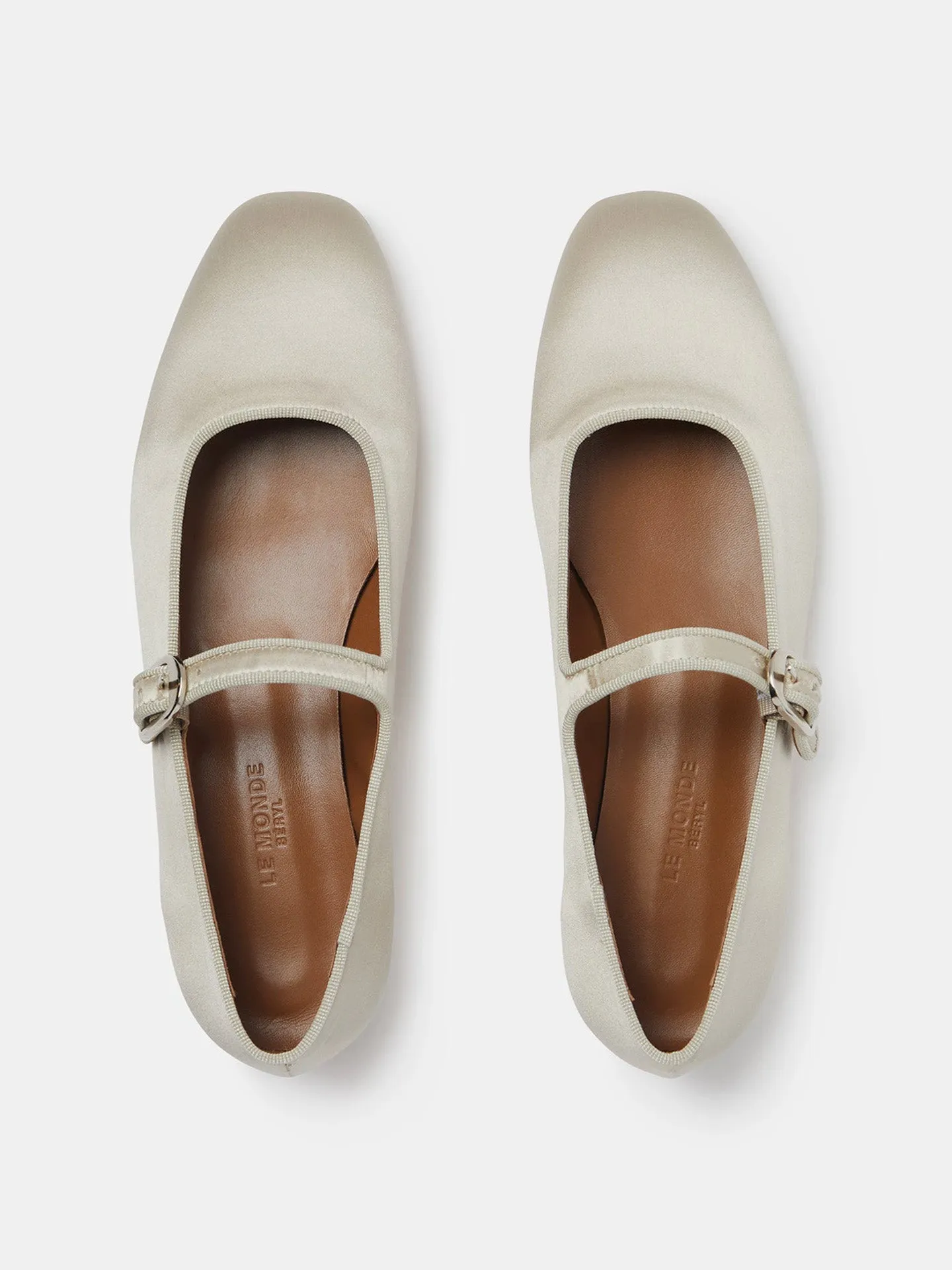 Bone satin Mary Jane flats