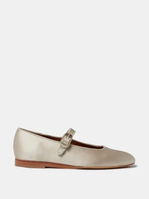 Bone satin Mary Jane flats