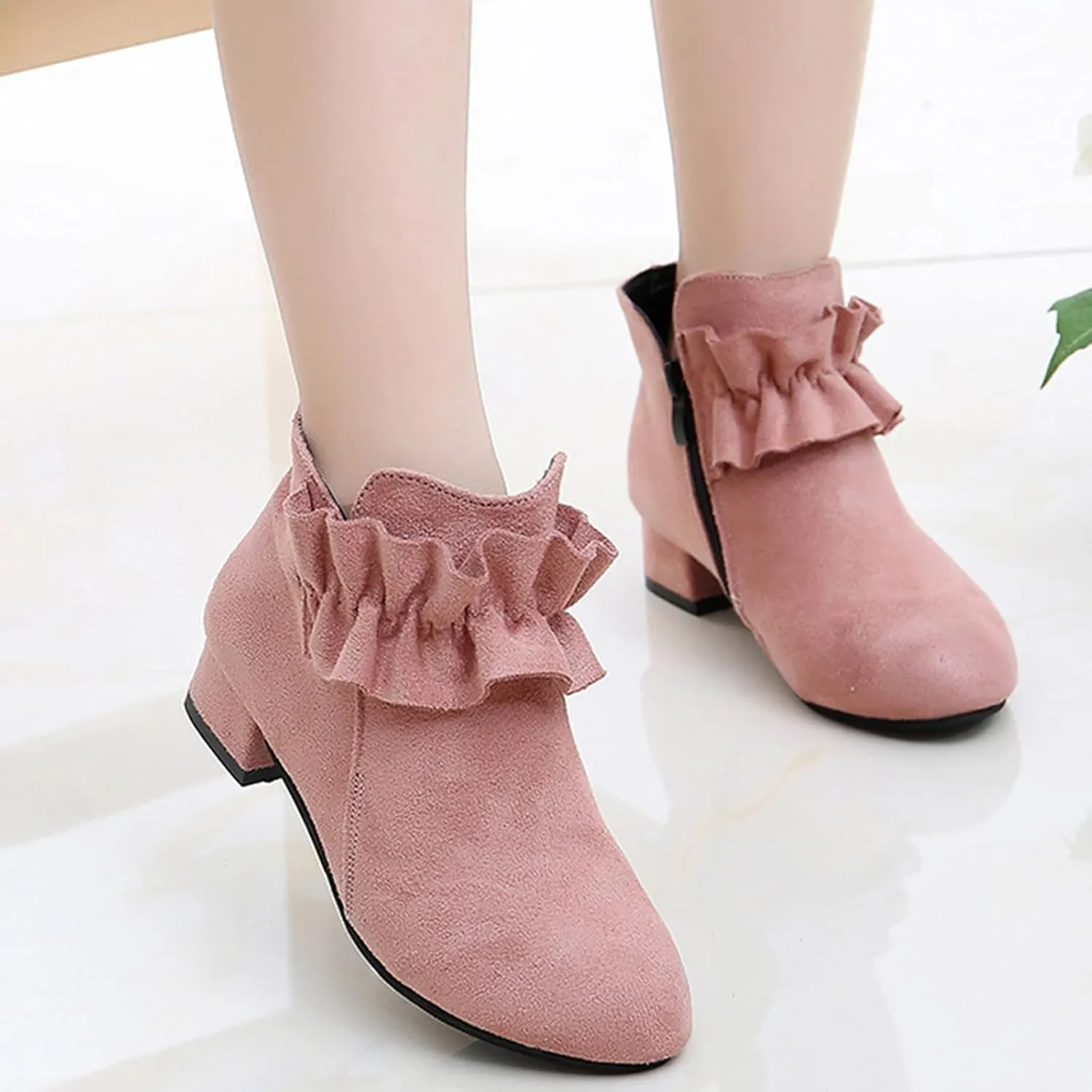 Boots for Girls Cute Suede Ankle Boots Low Chunky Heel Side Zipper Ladies Dress Winter Short Boots Slip Outdoor Warm Shoes