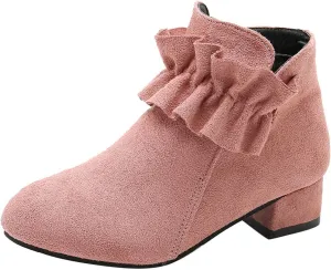 Boots for Girls Cute Suede Ankle Boots Low Chunky Heel Side Zipper Ladies Dress Winter Short Boots Slip Outdoor Warm Shoes