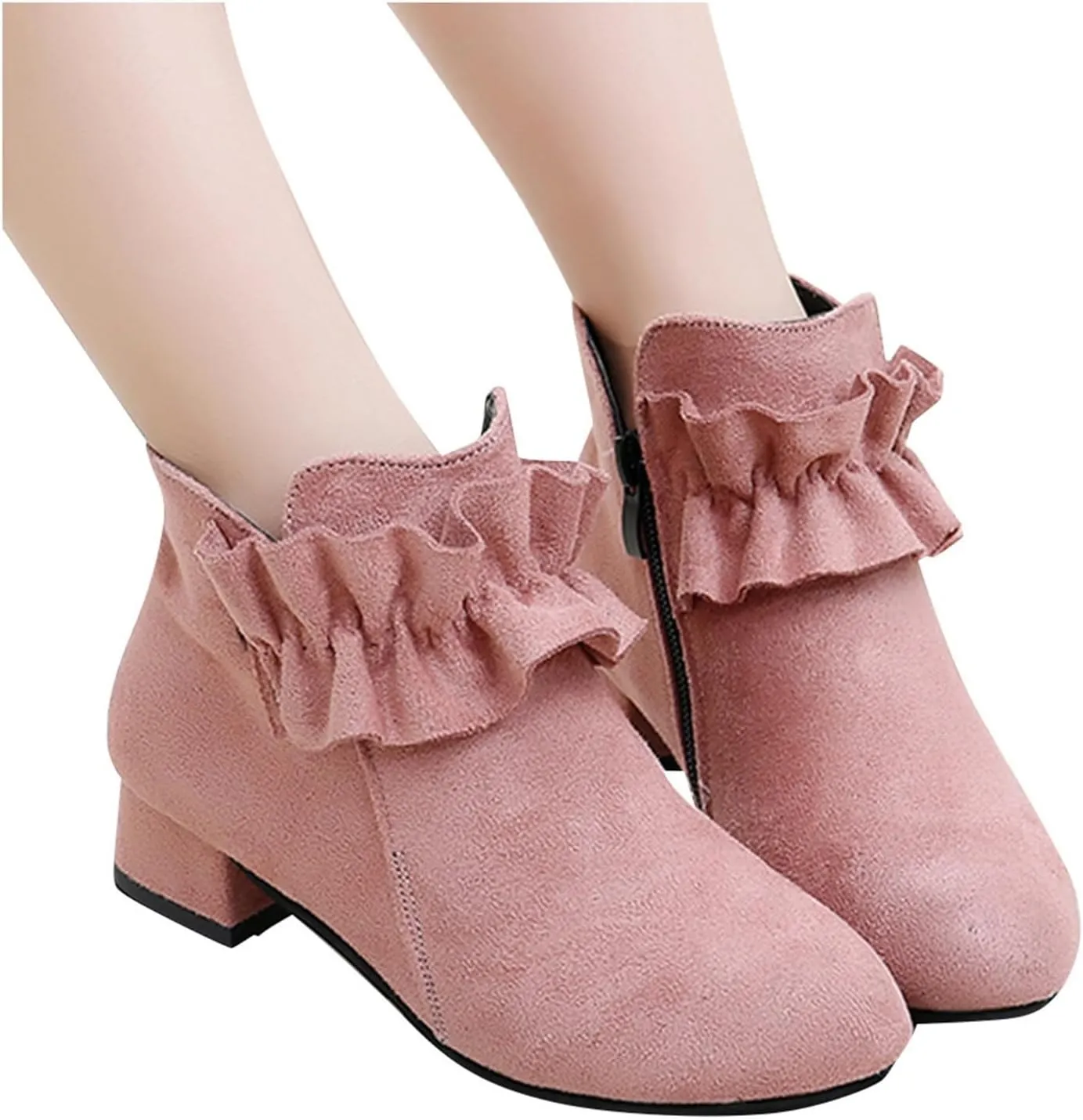 Boots for Girls Cute Suede Ankle Boots Low Chunky Heel Side Zipper Ladies Dress Winter Short Boots Slip Outdoor Warm Shoes