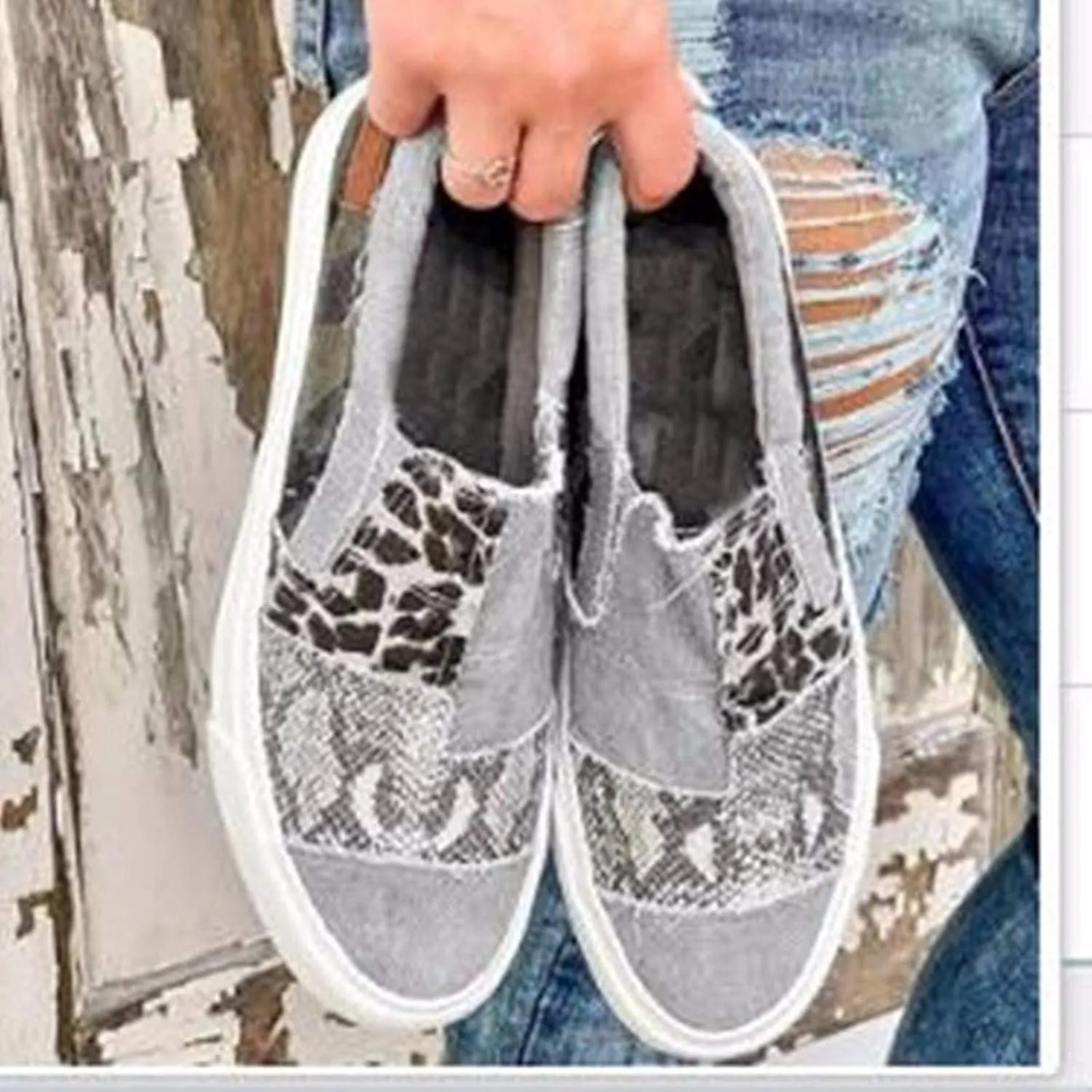 Canvas Walking Shoes for Women Wide Width Women's Slip on Shoes Non Slip Fashion Canvas Sneakers Low Top Casual Washed and Leopard Fashion Sneaker Driving Walking Work Going Out Sports Flat Footwear