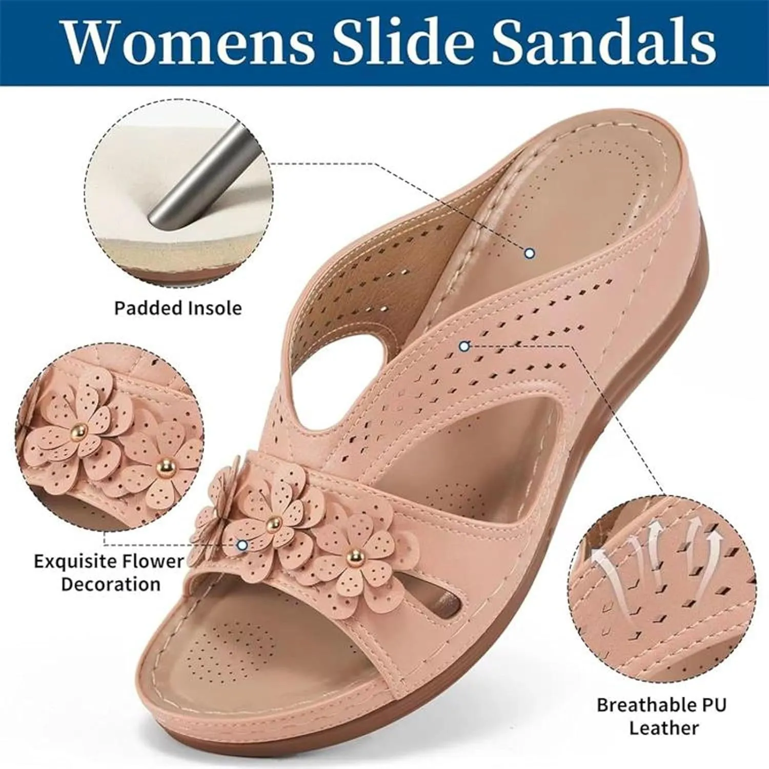 Cathalem Orthopedic Sandals for Women Slip On Dressy Summer Comfortable Slides Sandals Lightweight Memory Foam Platform Shoes