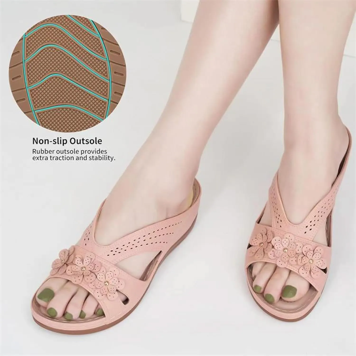 Cathalem Orthopedic Sandals for Women Slip On Dressy Summer Comfortable Slides Sandals Lightweight Memory Foam Platform Shoes