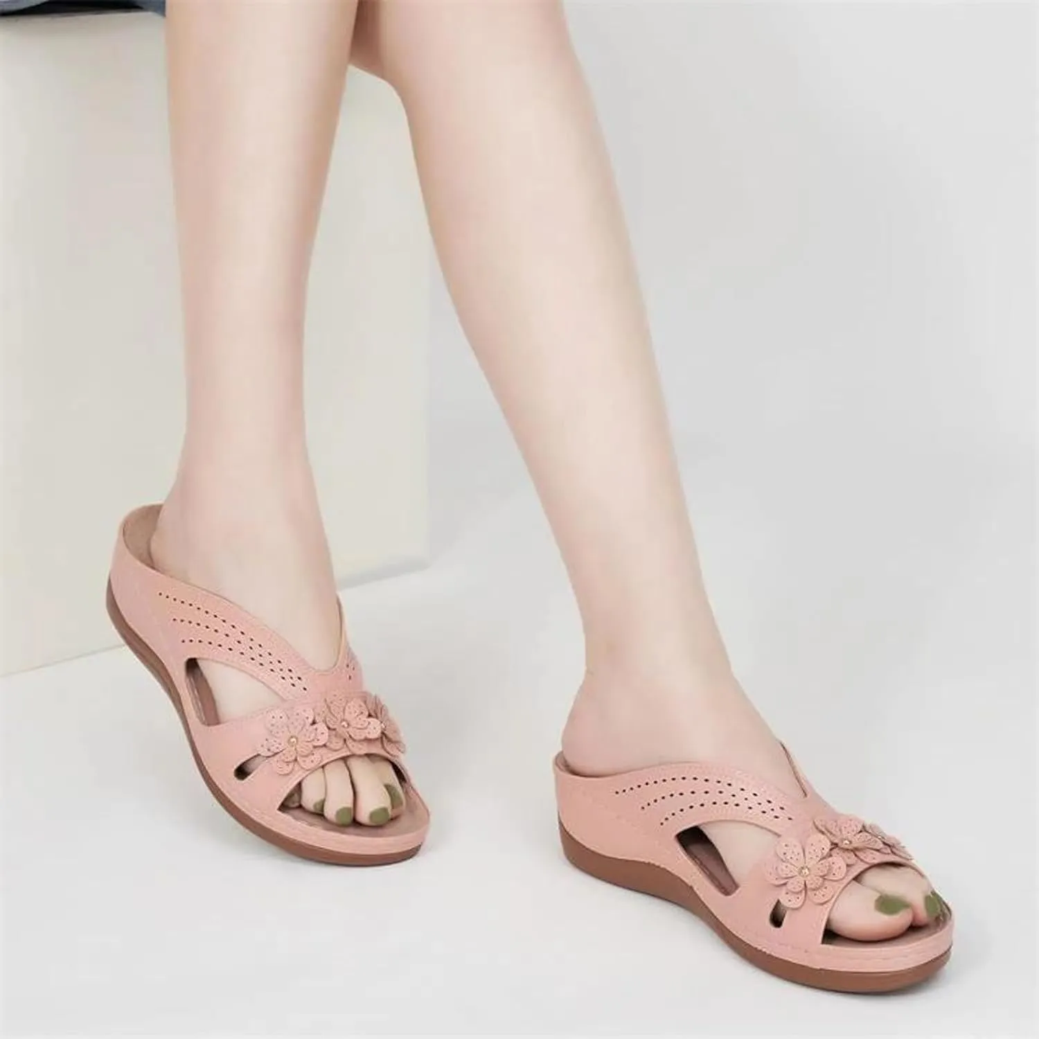Cathalem Orthopedic Sandals for Women Slip On Dressy Summer Comfortable Slides Sandals Lightweight Memory Foam Platform Shoes