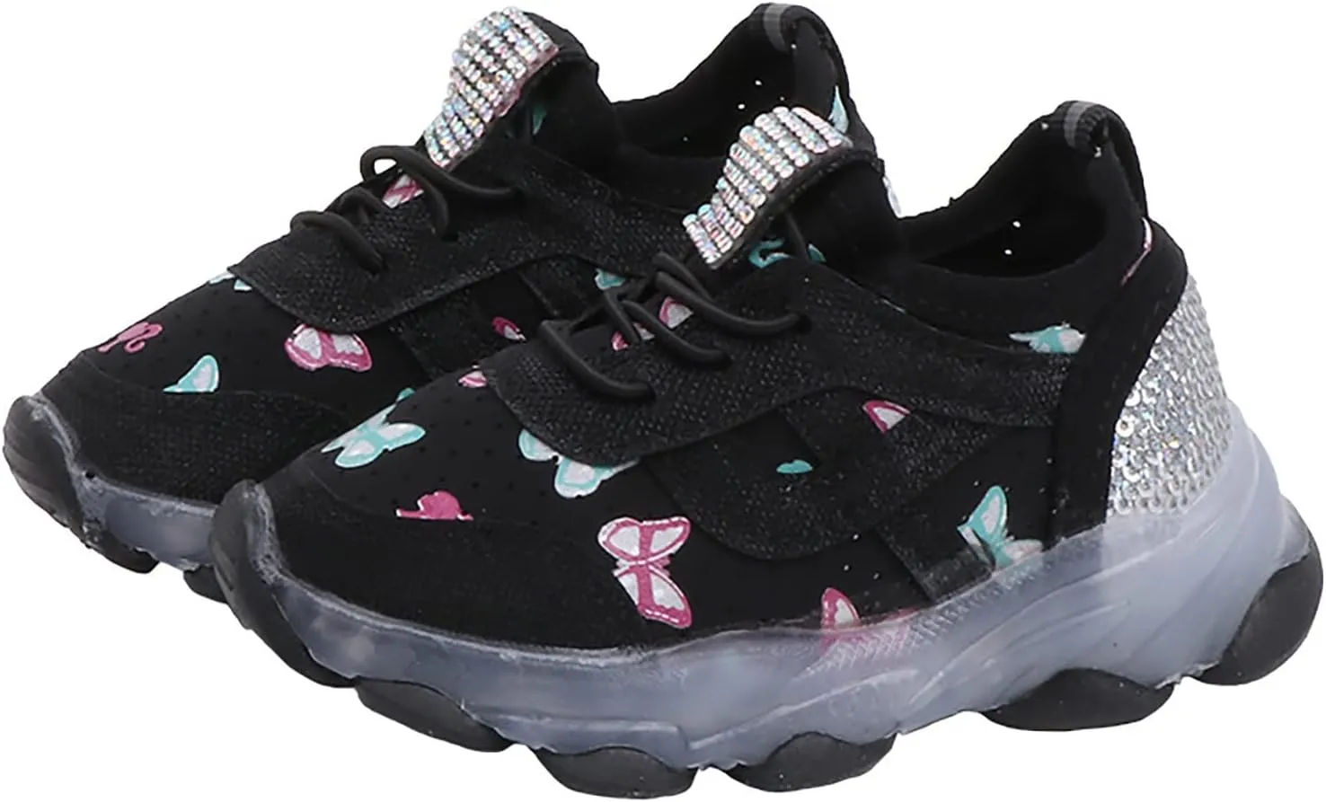 Children's Sneakers Butterfly Print LED Light Shoes Daddy Shoes Lacing Breathable Soft Soles Toddler Athletic Shoes