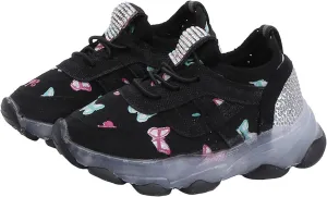 Children's Sneakers Butterfly Print LED Light Shoes Daddy Shoes Lacing Breathable Soft Soles Toddler Athletic Shoes