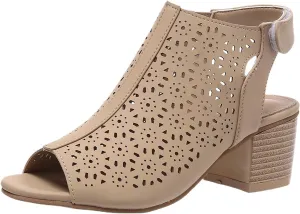 Chunky Heels for Women Dressy Open Toe Cut Out Block Heeled Sandal Booties Geometric Laser Cutout Ankle Strap Sandal Elegant Wedding Going Out Sandals Breathable Comfortable Lightweight Fashion Shoes