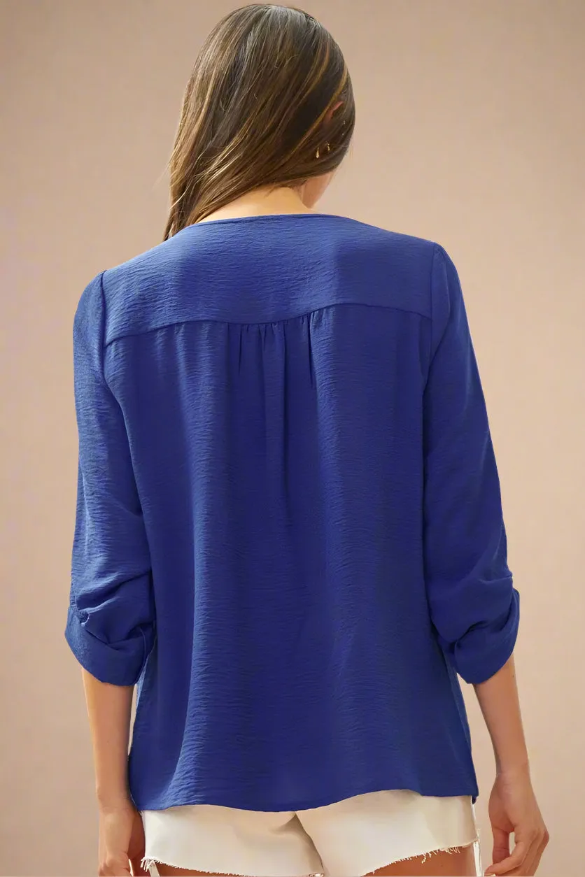 Classic Blouse With Embroidery - Royal Blue
