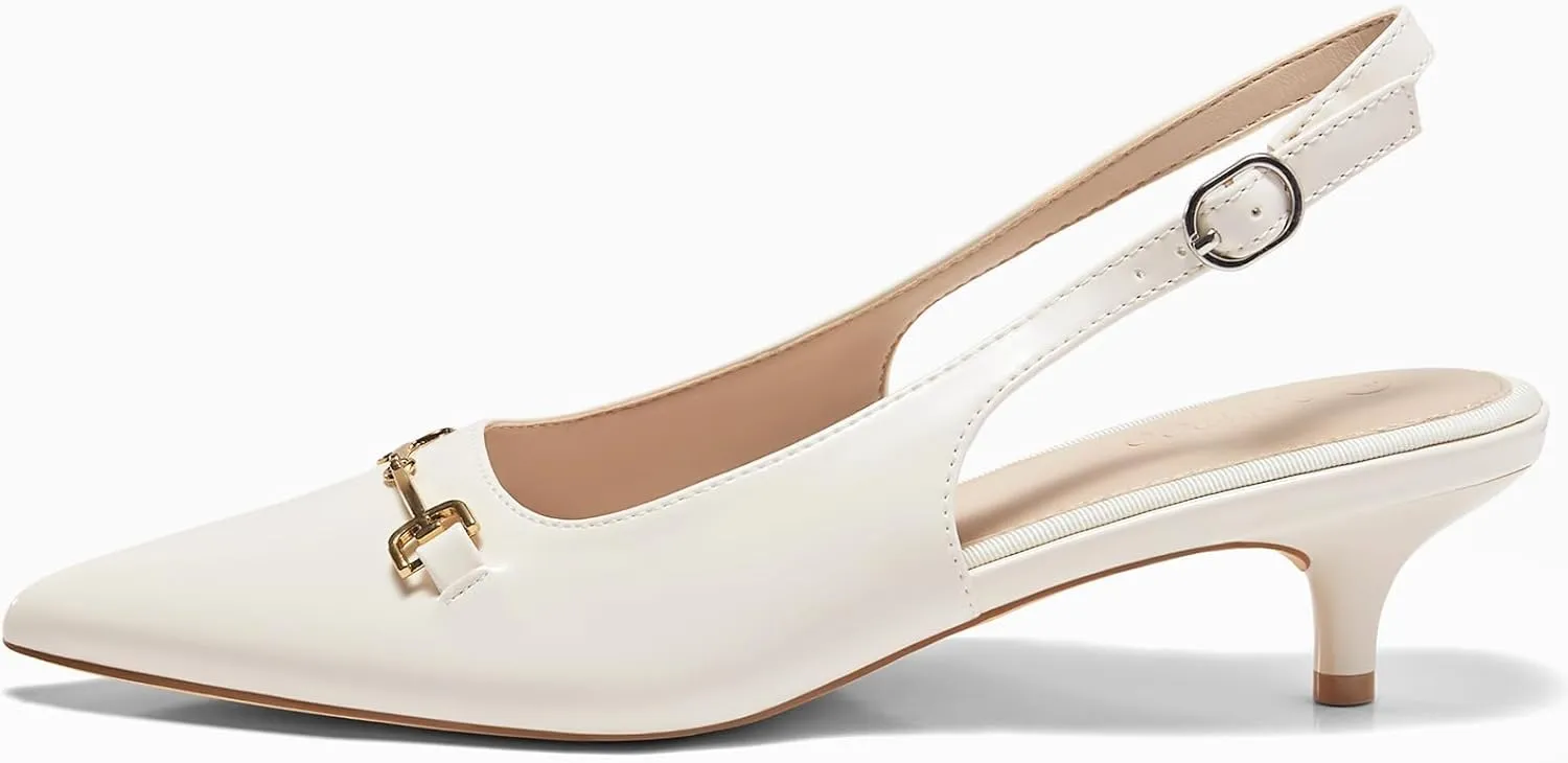 Coutgo Womens Slingback Kitten Heels Low Heel Dress Shoes Closed Pointed Toe Metal Chain Office Work Pumps