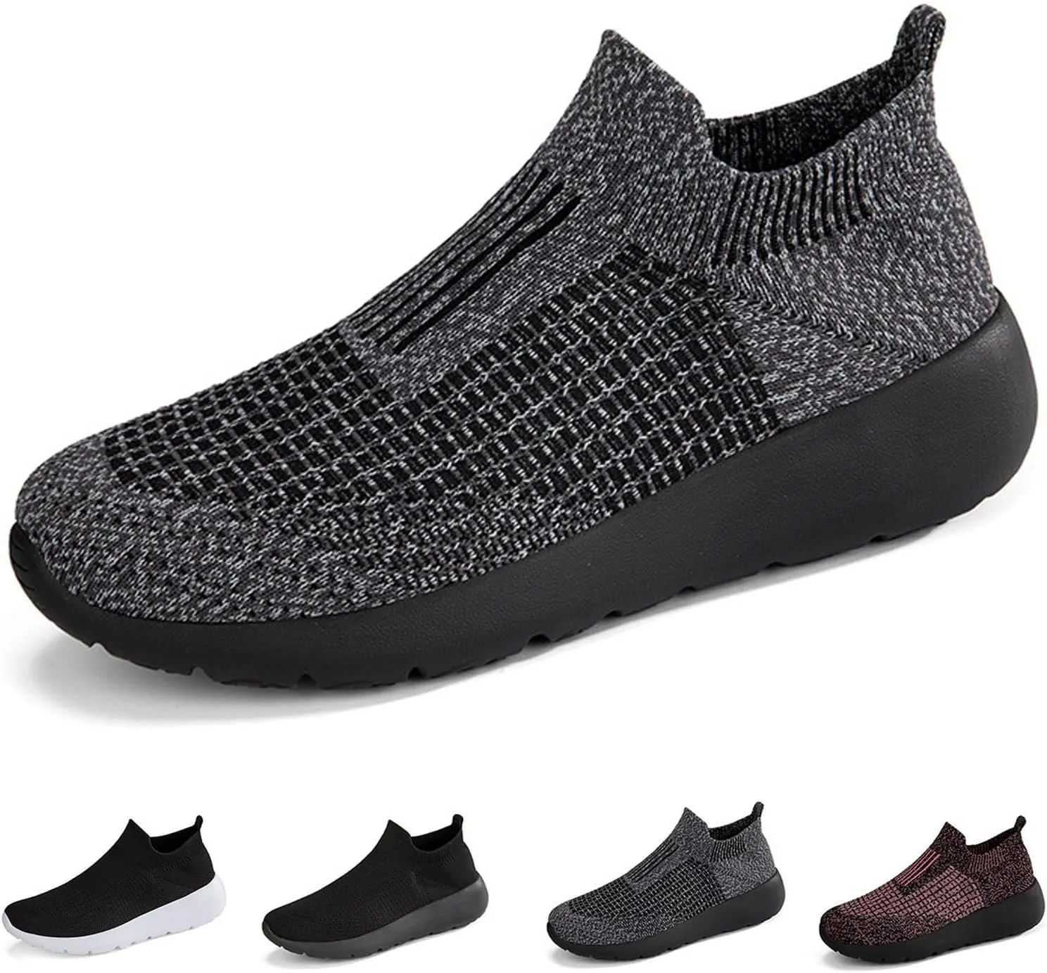 DESESE Men's Knitted Breathable Walking Athletic Shoes Slip on Sock Sneakers Casual Platform Loafers Casual Mesh-Comfortable Tennis Workout Sneakers