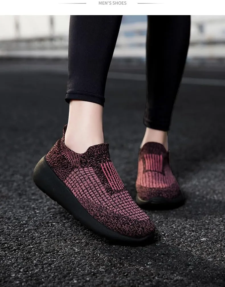 DESESE Men's Knitted Breathable Walking Athletic Shoes Slip on Sock Sneakers Casual Platform Loafers Casual Mesh-Comfortable Tennis Workout Sneakers