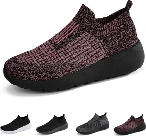 DESESE Men's Knitted Breathable Walking Athletic Shoes Slip on Sock Sneakers Casual Platform Loafers Casual Mesh-Comfortable Tennis Workout Sneakers