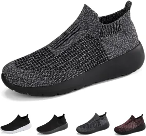 DESESE Men's Knitted Breathable Walking Athletic Shoes Slip on Sock Sneakers Casual Platform Loafers Casual Mesh-Comfortable Tennis Workout Sneakers