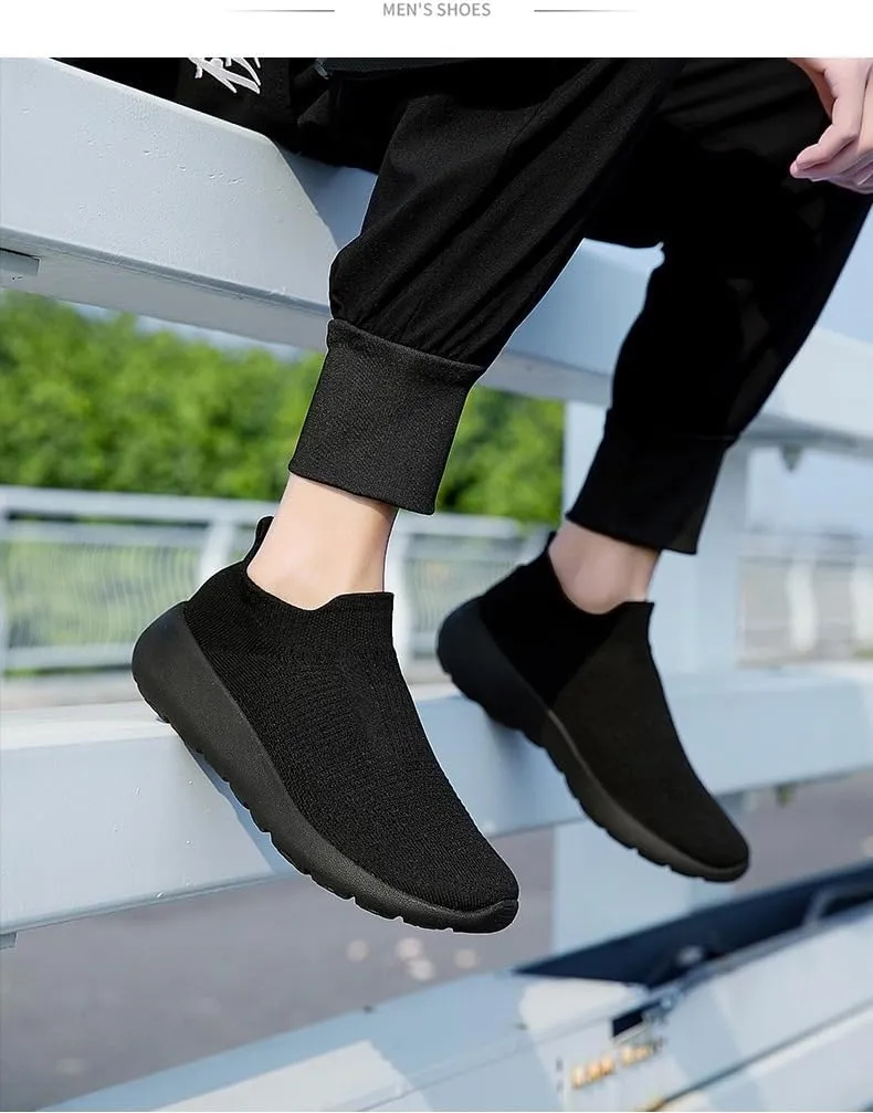 DESESE Men's Knitted Breathable Walking Athletic Shoes Slip on Sock Sneakers Casual Platform Loafers Casual Mesh-Comfortable Tennis Workout Sneakers