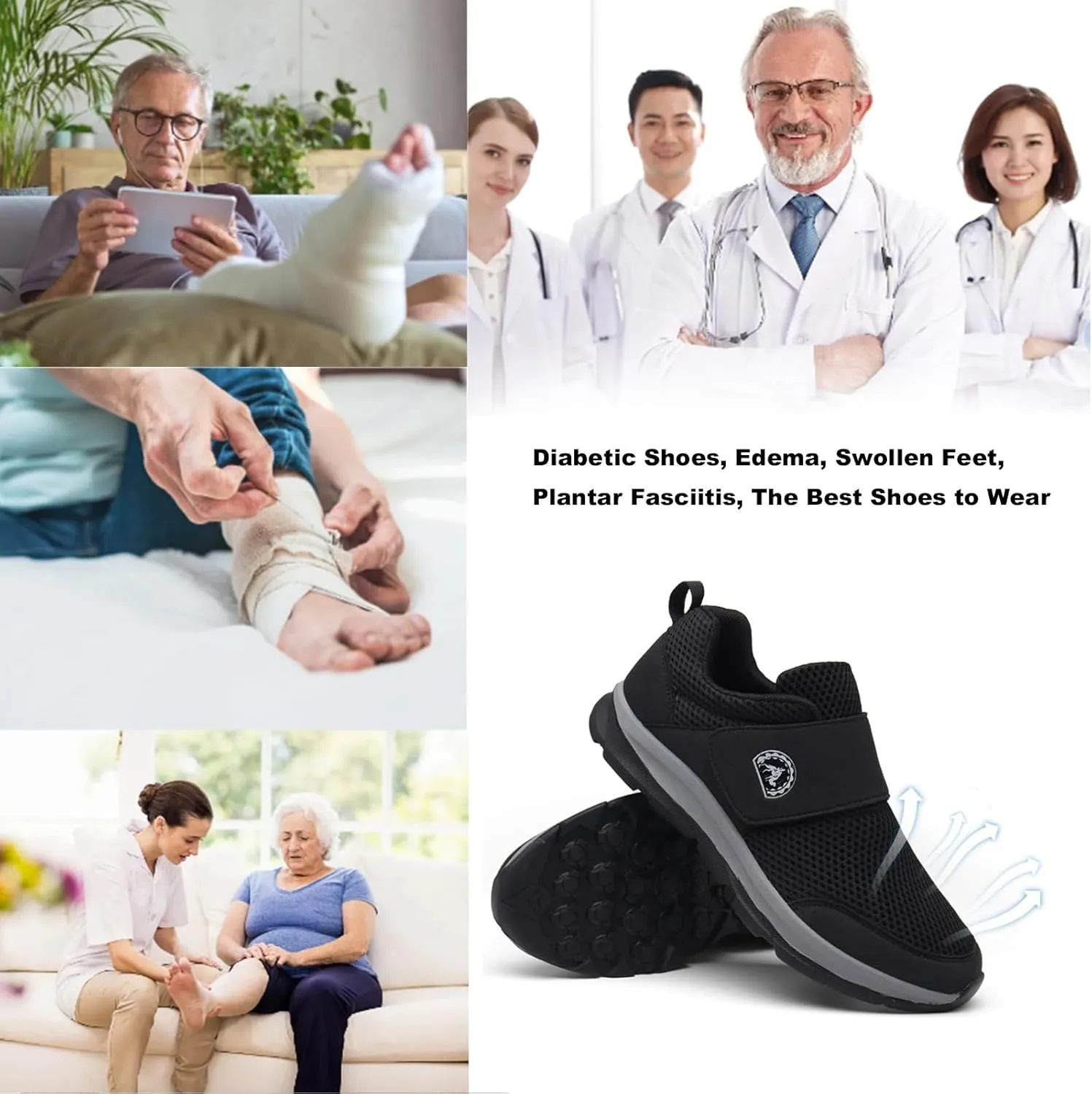 Diabetic Sneakers,Men's and Women's Wide Last Breathable Cushioning Outdoor Hiking Shoes