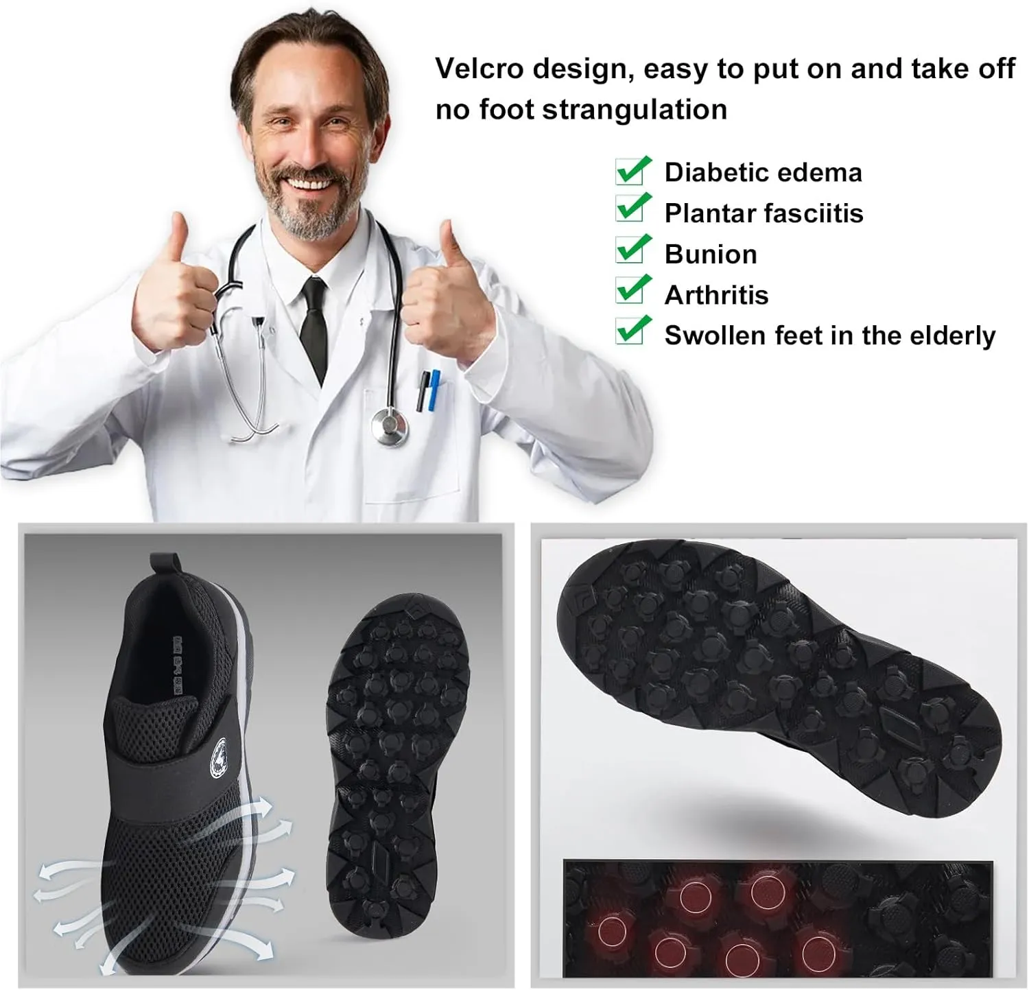 Diabetic Sneakers,Men's and Women's Wide Last Breathable Cushioning Outdoor Hiking Shoes
