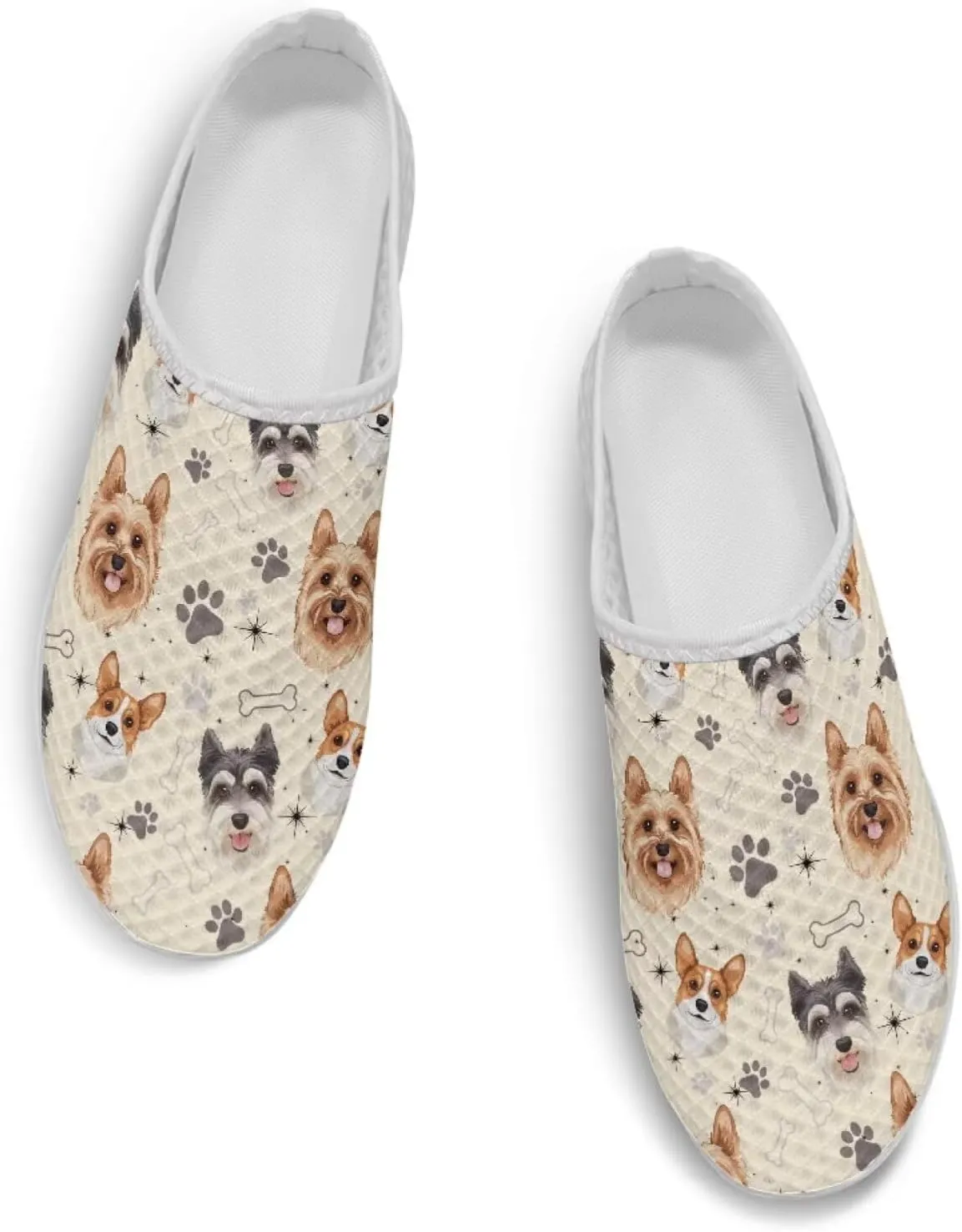 Dog Print Womens Mules Slip on Sneaker Round Toe Classic Garden Clogs Low Top Loafers Tennis Shoes