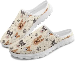 Dog Print Womens Mules Slip on Sneaker Round Toe Classic Garden Clogs Low Top Loafers Tennis Shoes