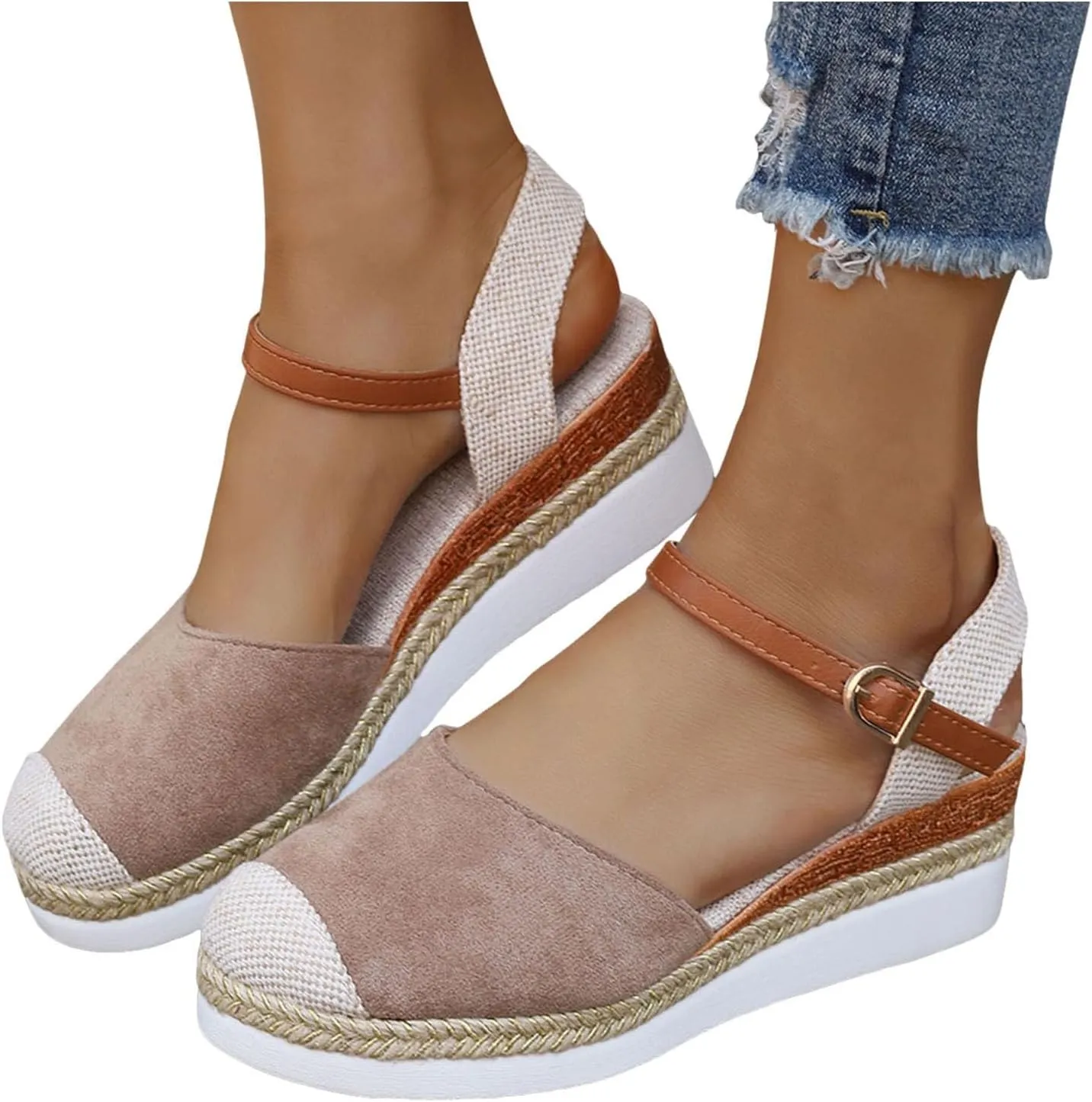 Dressy Sandal Vacation Slingback Court Wedges Sandals For Women Canvas Espadrille Wedge Shoes