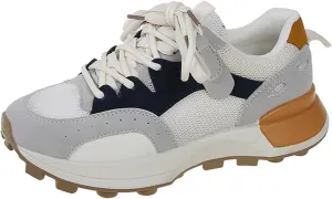 Fashion Two Tone Leather Platform Lace Up Sneakers for Women Casual Round Toe Non-Slip Walking Sport Workout Driving Tennis Shoes