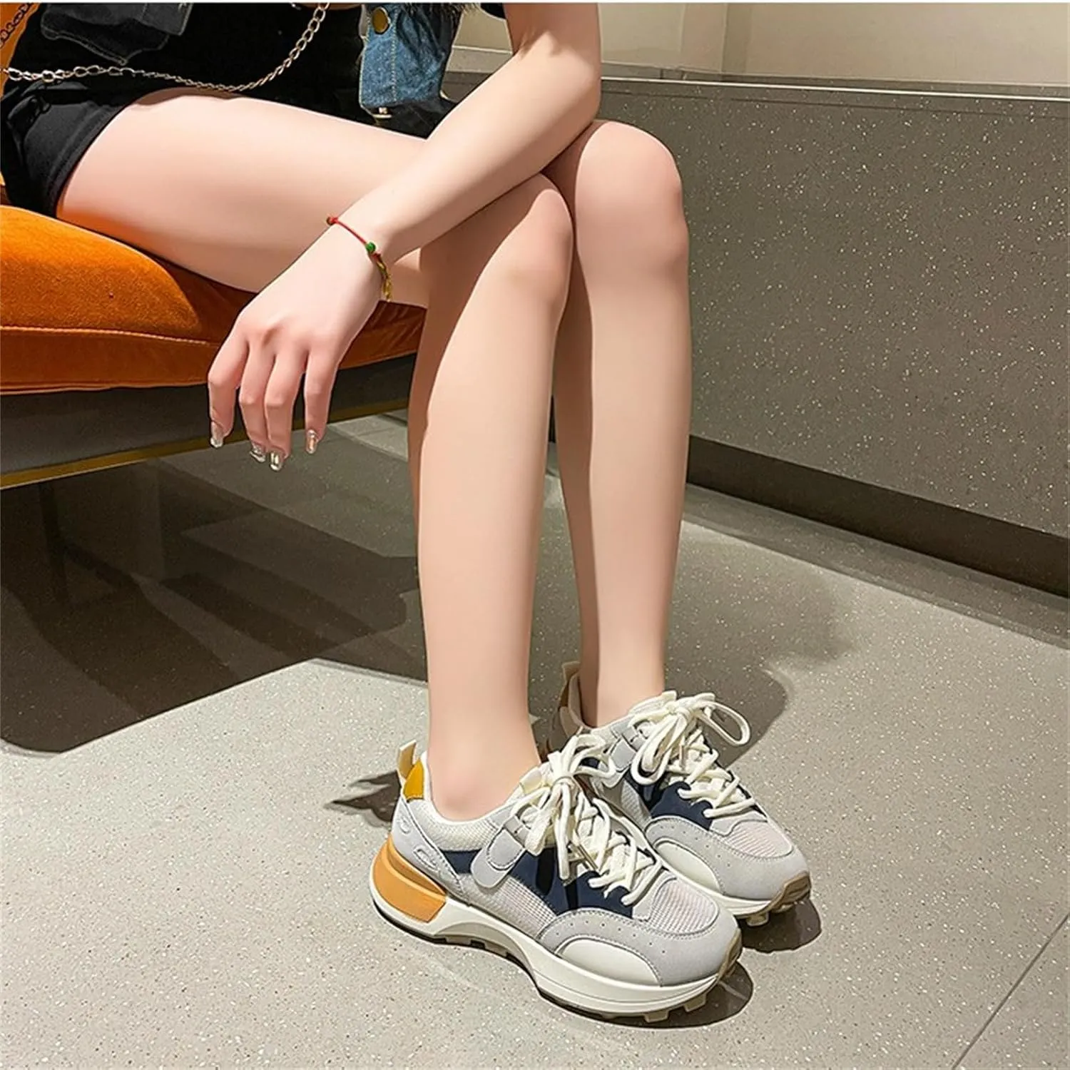 Fashion Two Tone Leather Platform Lace Up Sneakers for Women Casual Round Toe Non-Slip Walking Sport Workout Driving Tennis Shoes