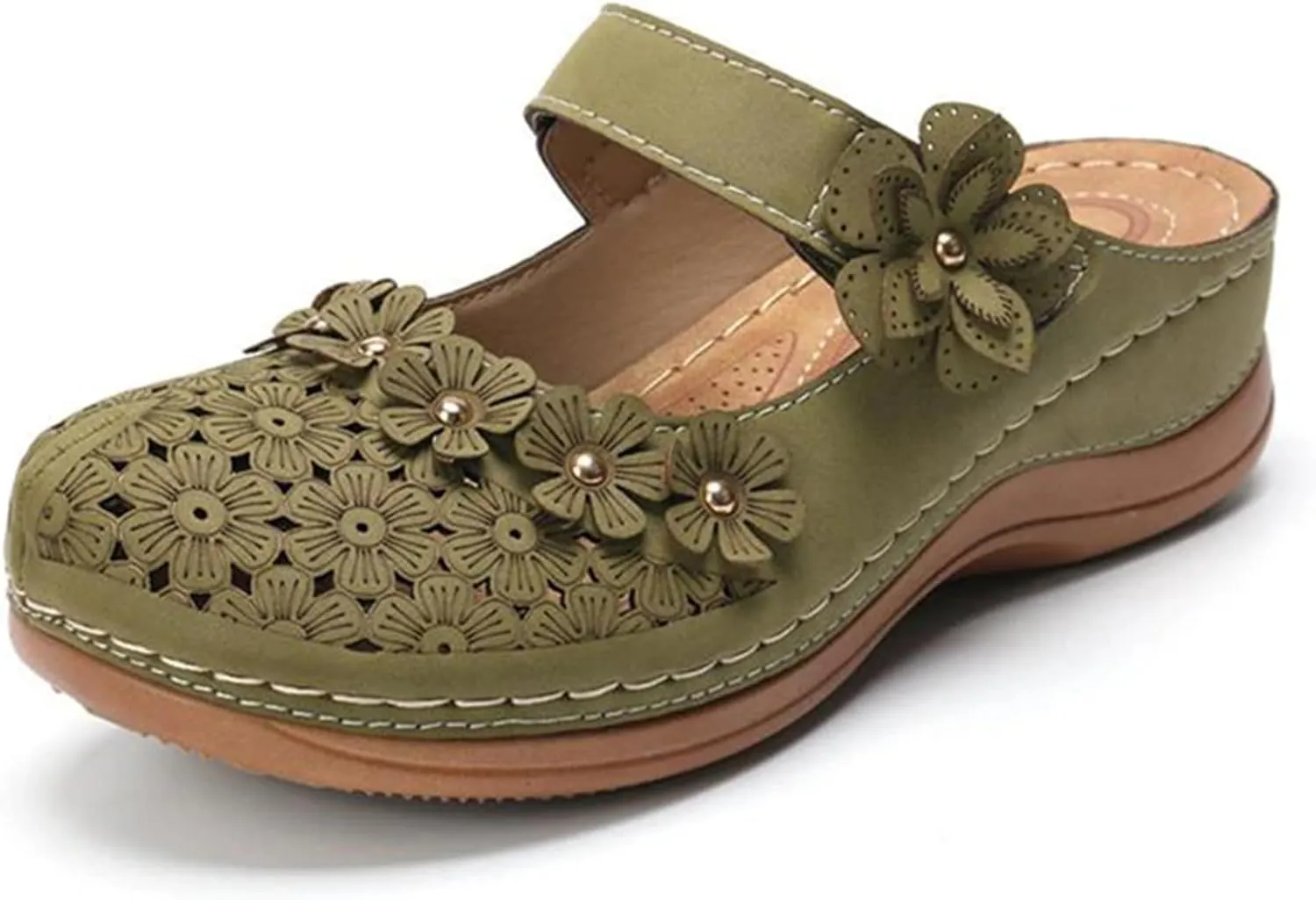 FFMA Sandals for Women Summer Comfortable Platform Sandals Flower Solid Round Head Closed Toe Hollow Out Breathable Slip-on Casual Shoes Summer Lightweight Wedge Sandalias