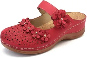 FFMA Sandals for Women Summer Comfortable Platform Sandals Flower Solid Round Head Closed Toe Hollow Out Breathable Slip-on Casual Shoes Summer Lightweight Wedge Sandalias