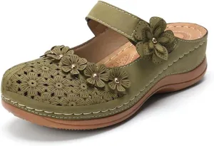 FFMA Sandals for Women Summer Comfortable Platform Sandals Flower Solid Round Head Closed Toe Hollow Out Breathable Slip-on Casual Shoes Summer Lightweight Wedge Sandalias