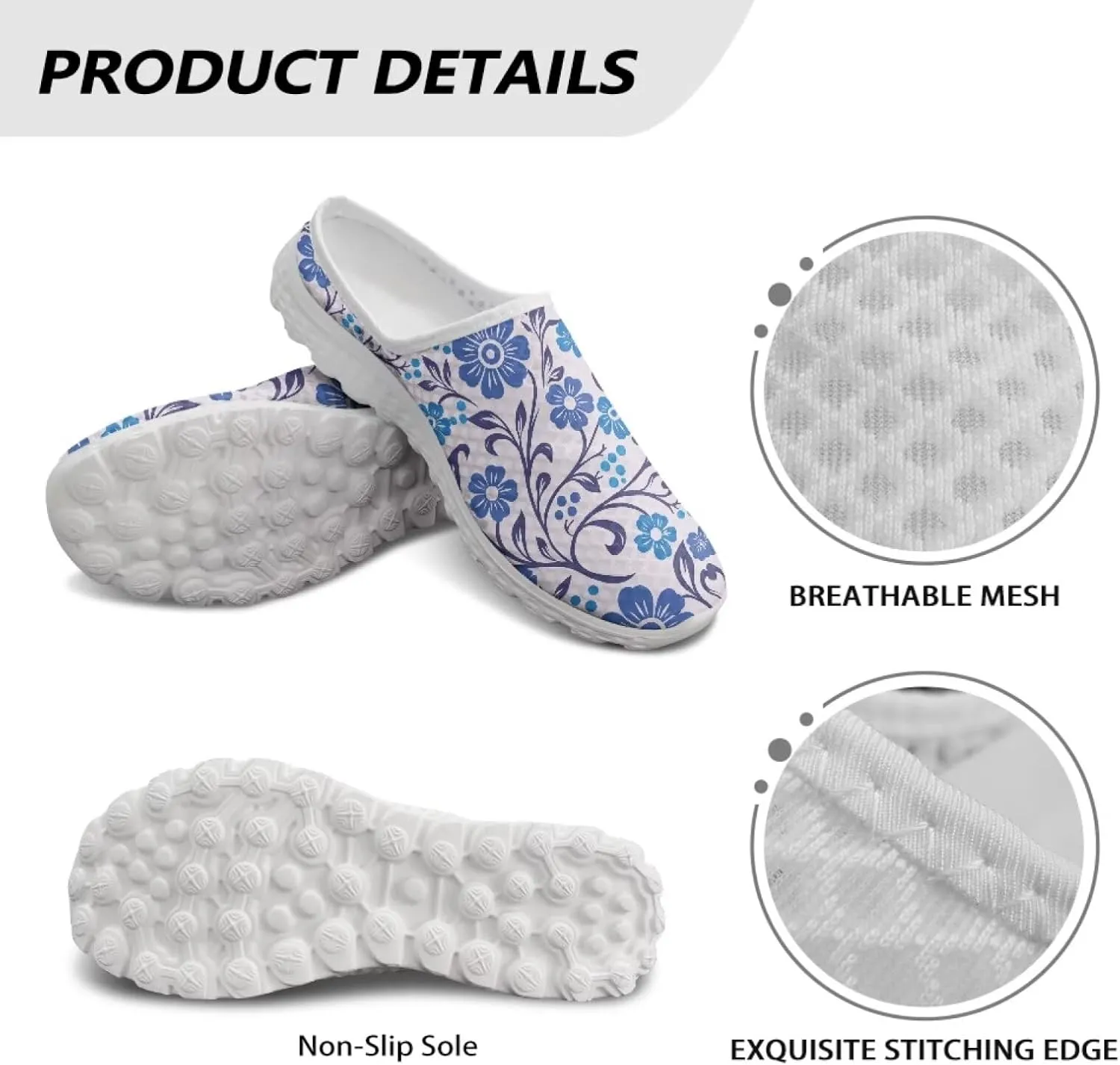 Floral Mule Shoes for Women Slip on Breathable Loafers Low Top Garden Clogs for Travel Vacation Shopping