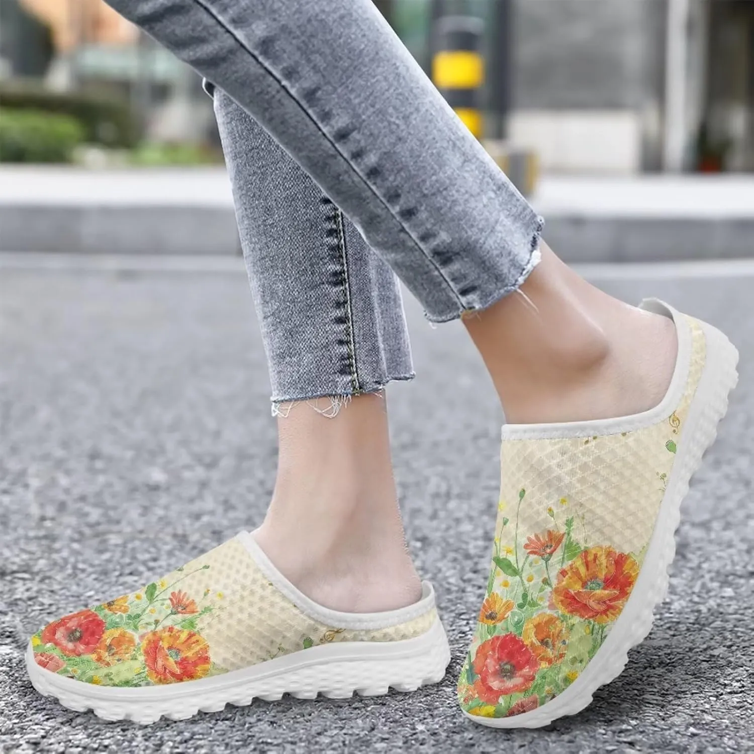Flower Print Womens Garden Shoes Casual Flats Mules Sneaker Classic Work Loafers with Arch Support US 6-13.5