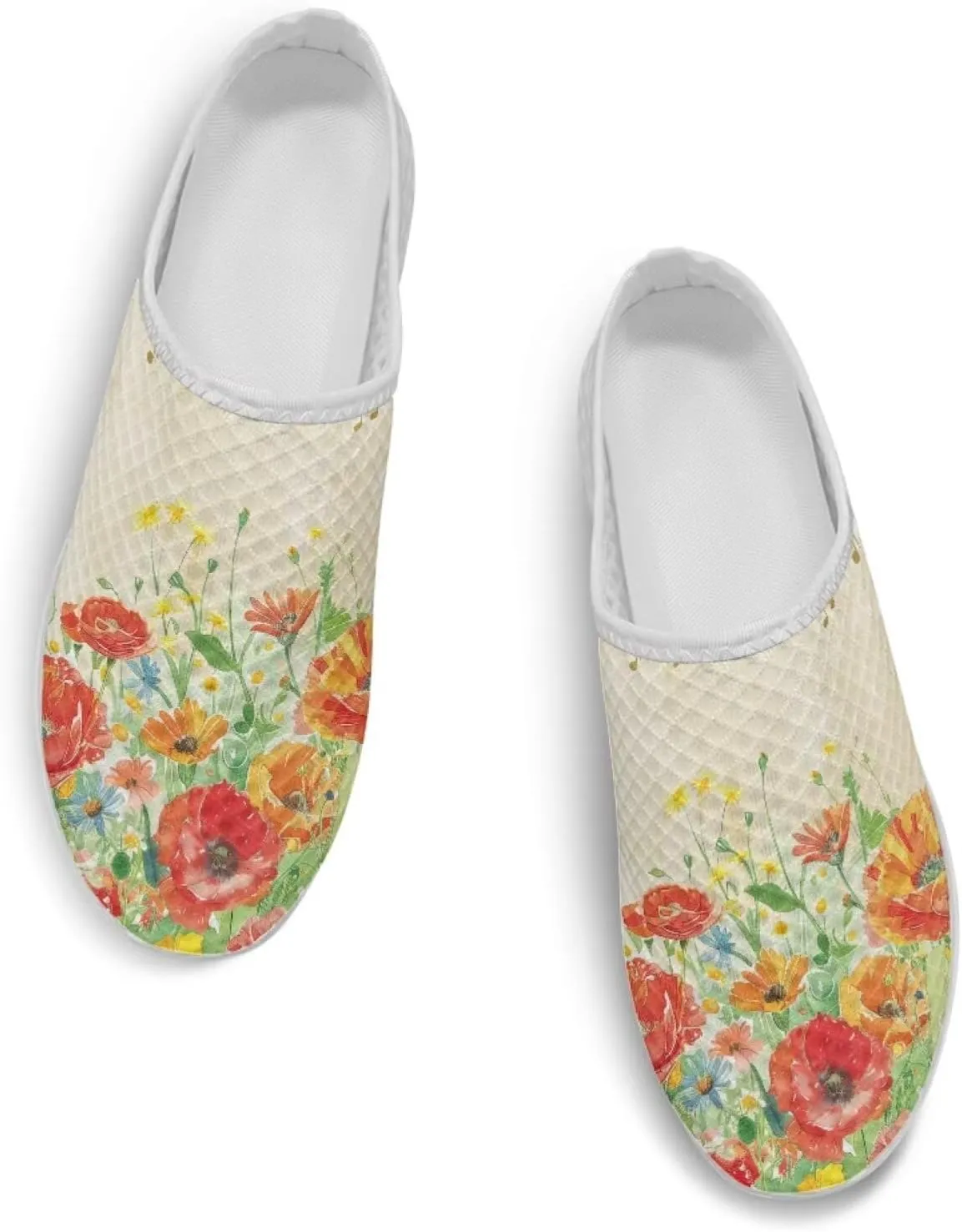 Flower Print Womens Garden Shoes Casual Flats Mules Sneaker Classic Work Loafers with Arch Support US 6-13.5