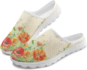 Flower Print Womens Garden Shoes Casual Flats Mules Sneaker Classic Work Loafers with Arch Support US 6-13.5