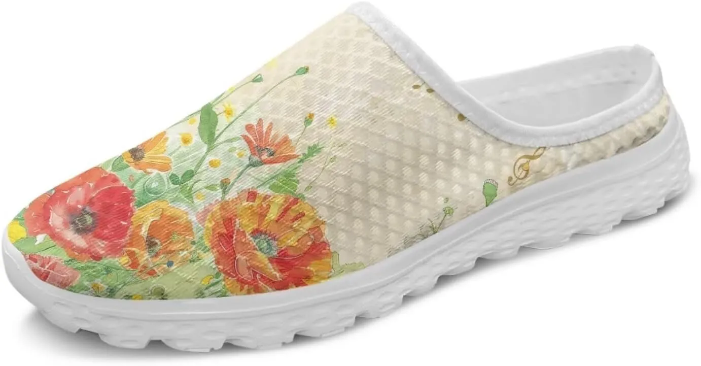 Flower Print Womens Garden Shoes Casual Flats Mules Sneaker Classic Work Loafers with Arch Support US 6-13.5