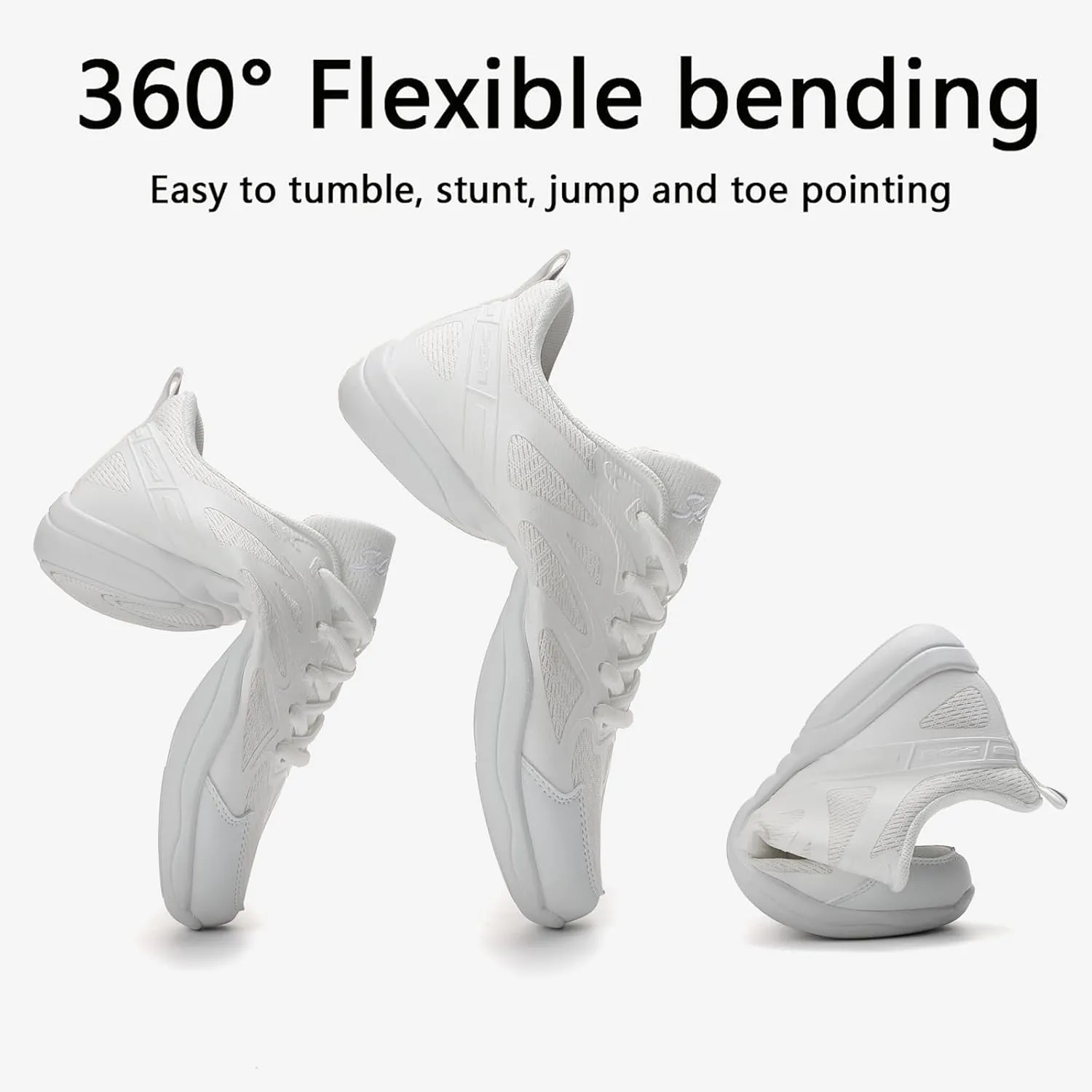Girls Cheer Shoes White Cheerleading Dance Shoes Youth High-Performance Breathable Cheerleading Shoes for Athletic Training Competition