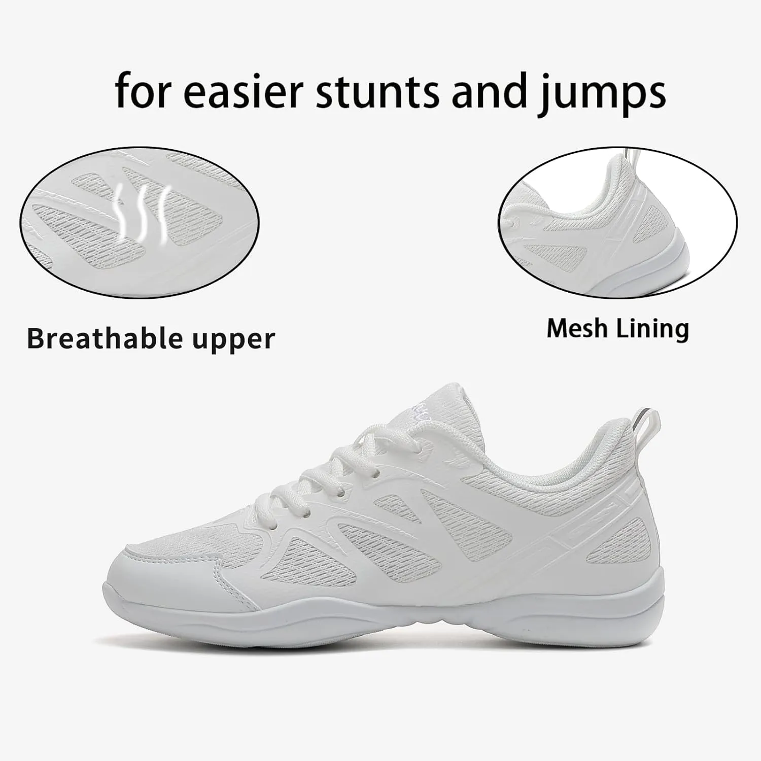 Girls Cheer Shoes White Cheerleading Dance Shoes Youth High-Performance Breathable Cheerleading Shoes for Athletic Training Competition